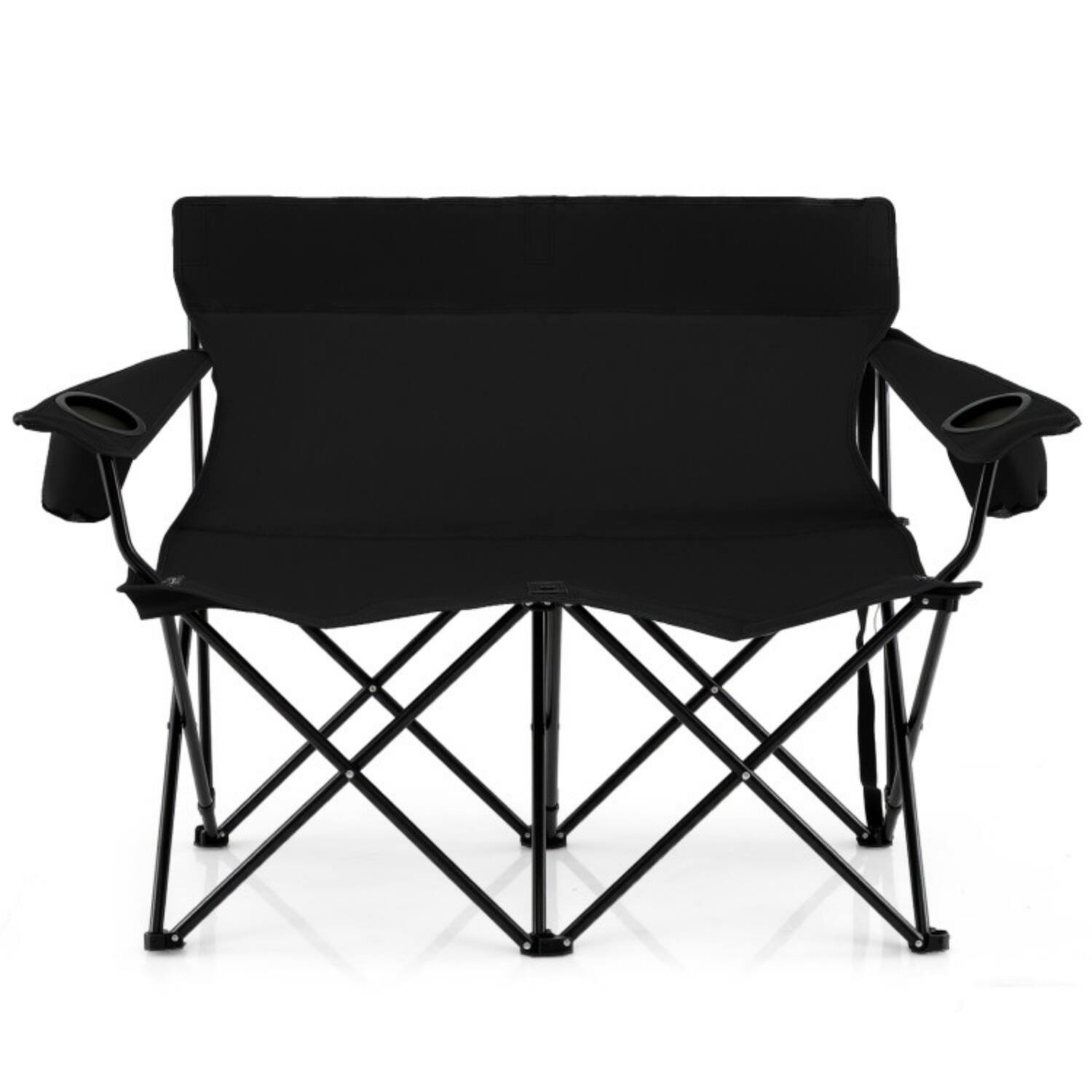 Alt View 4. Mondawe - Folding Double Camping Loveseat for 2 Persons w/ Cup Holders & Carry Bag Heavy Duty 660 lbs - Black.