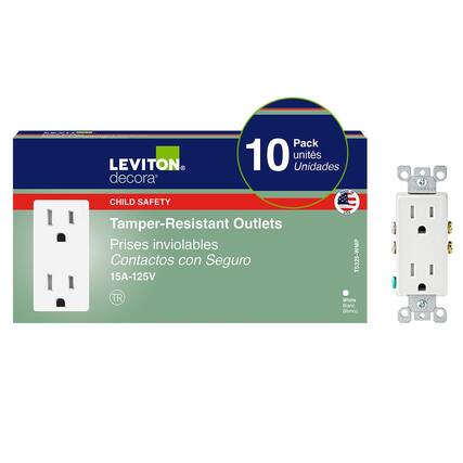 Pack 10 units LEVITON decora CHILD SAFETY Tamper-Resistant Outlets Prises inviolables Contactos con Seguro 15A-125V White