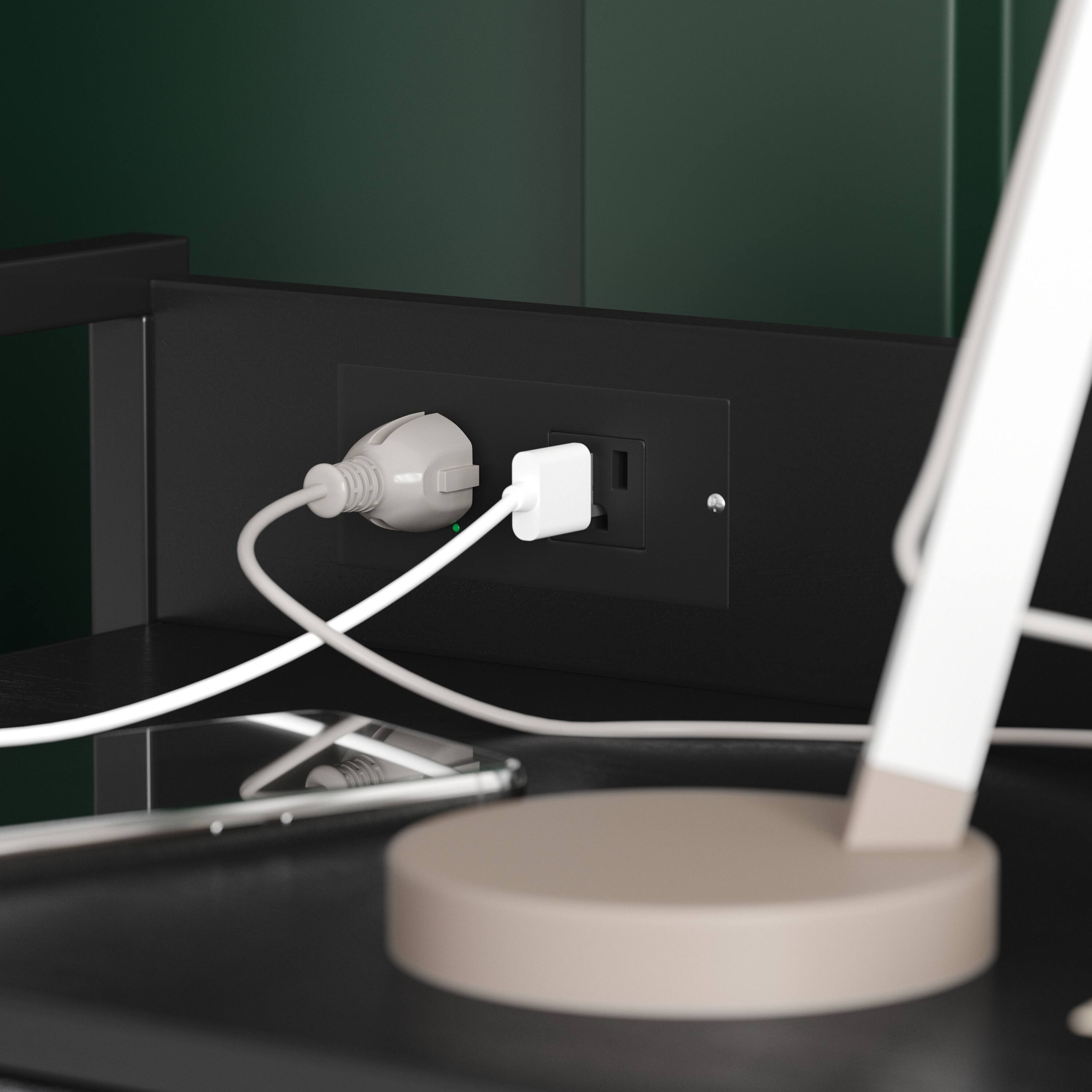 Alt View 3. Emma + Oliver - Charging Nightstand with 4 Fabric Drawers, 2 USB Ports, 1 Outlet - Charcoal Drawers/Black Frame.