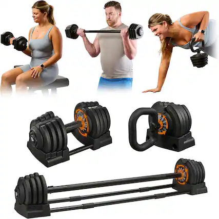 Front. LifePro - LifePro Adjustable Dumbbell Set - 43lb Weights Dumbbells Set for Home Gym Storage, Exercise & Fitness - 3-in-1 Design - Black.