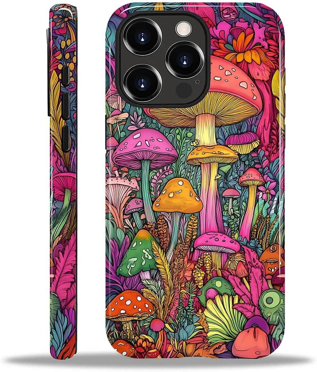 BUBM - Smartphone Case for iPhone 14 Pro - 2-Layer Durable Smartphone Protection Case - Psychedelic Mushrooms