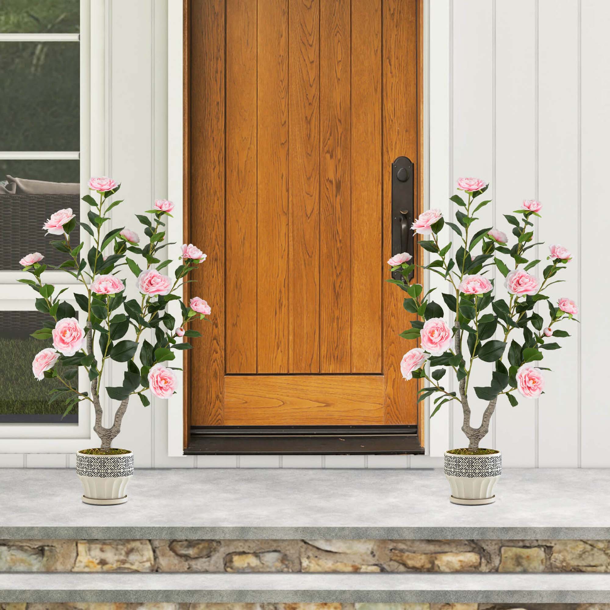 Alt View 3. Costway - Costway 1 PCS 36" Artificial Camellia Tree Fake Potted Tree Greenery Floral Plant Modern - Pink.