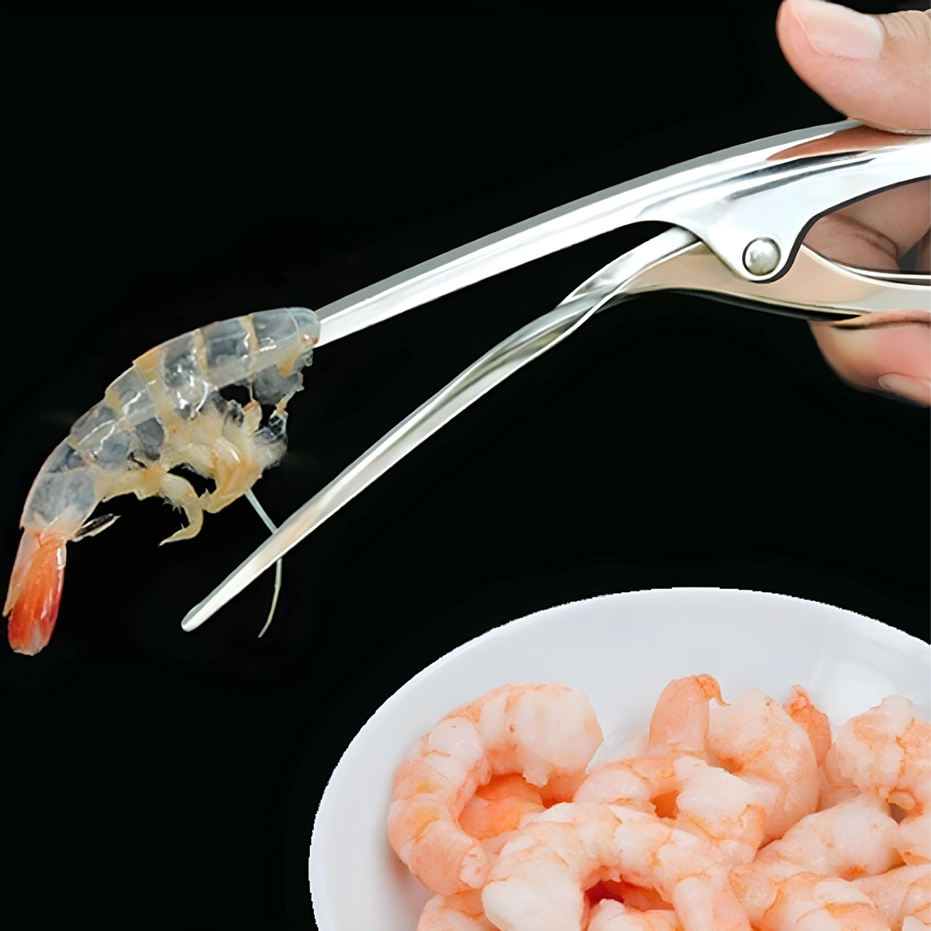 Left. Kitcheniva - Stainless Steel Prawn Peeler Shrimp Deveiner Kitchen Tool - Silver.