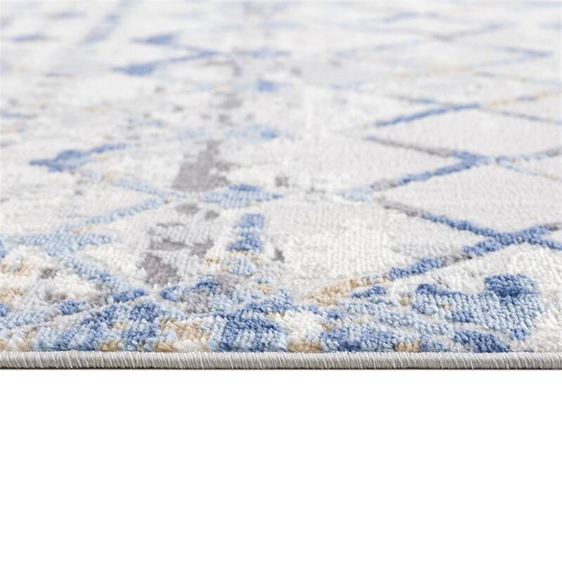 Alt View 2. HTUTWOO - Woven Area Rug - 6'6"W x 9'L Ultra Soft Floor Carpet for Living Room Indoor Dining Room, Modern Home Décor Moroccan - Blue+Cream.