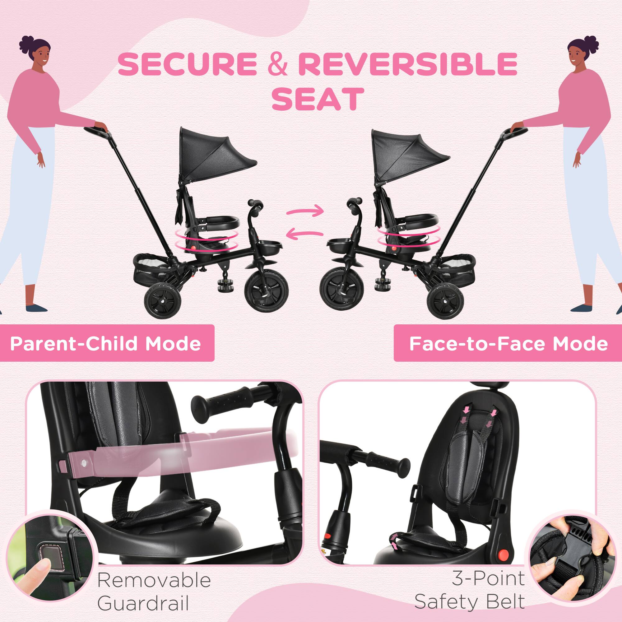 SECURE & REVERSIBLE SEAT

Parent-Child Mode

Face-to-Face Mode

Removable Guardrail

3-Point Safety Belt
