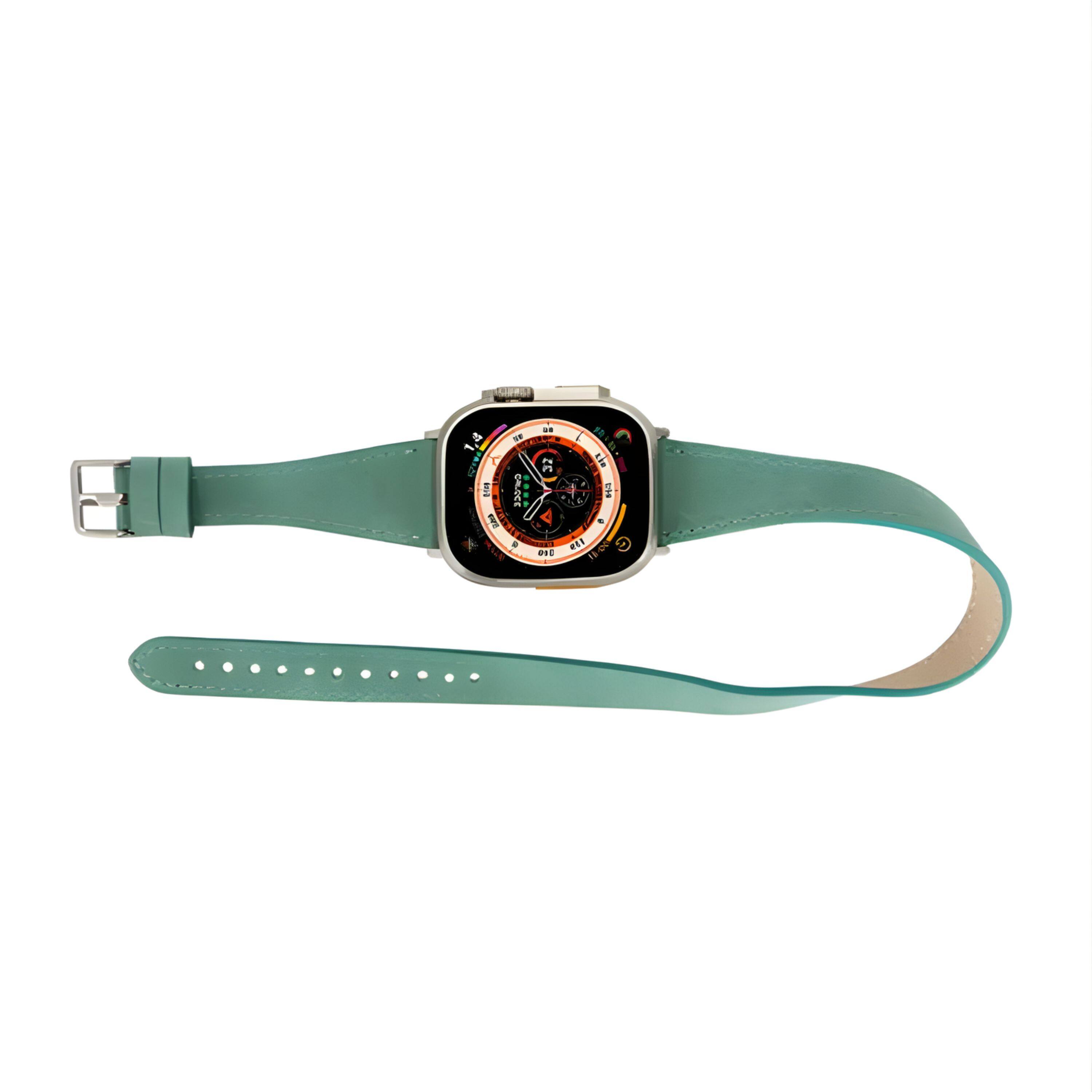Kitcheniva - Premium Double Tour Leather Bands For Apple Watch Series 9 Ultra 2 And SE 45mm - Green