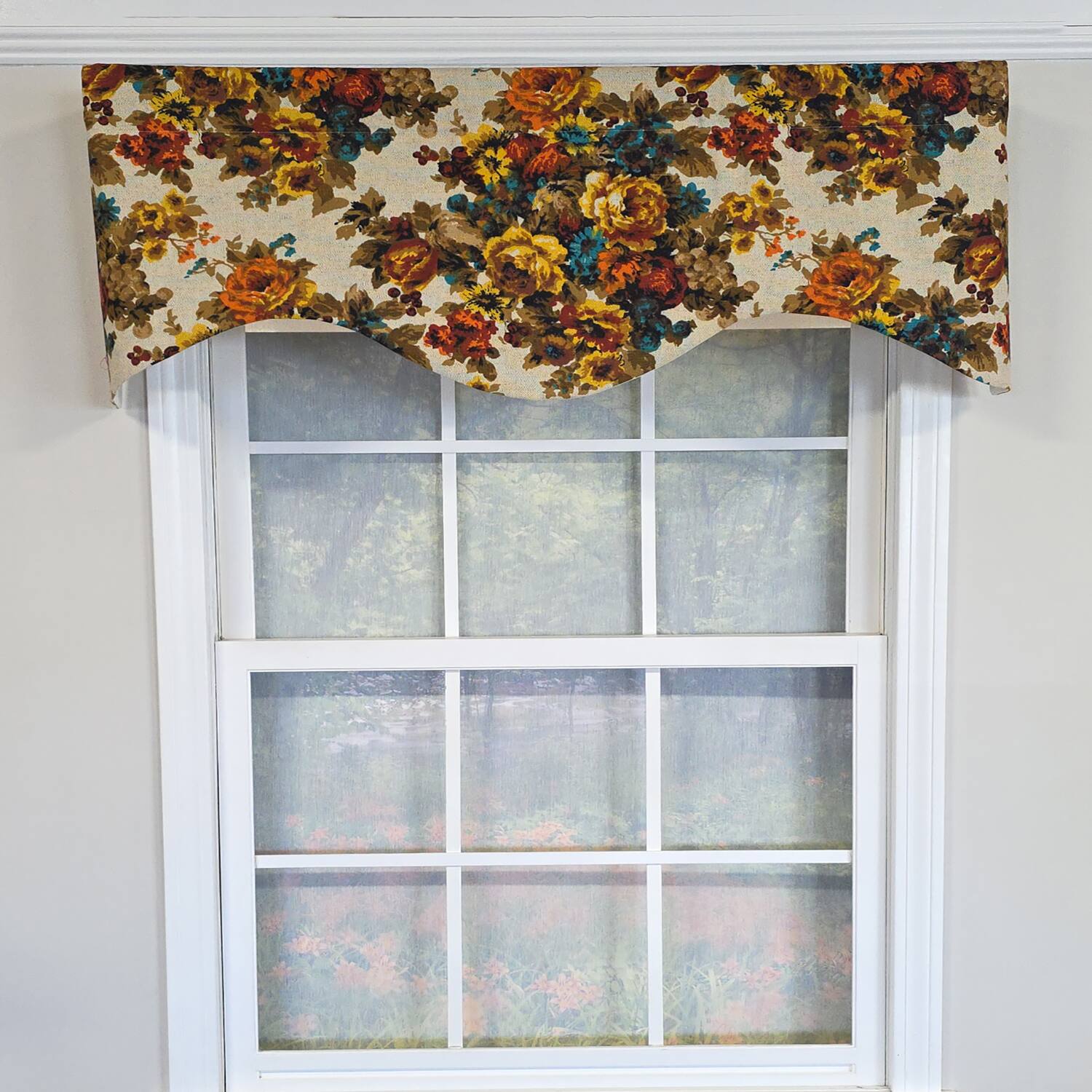 Angle. RLF Home - RLF Home 100% Cotton Bountiful Cornice  Fully lined Windows Rod Pocket Valance 50" x 17"  Multi - Multi.