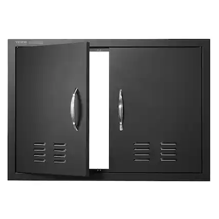Front. VEVOR - BBQ Access Door, 30W x 21H Inch Double Outdoor Kitchen Door, Cold Plate Flush Mount Door, Wall Vertical Door - Black.