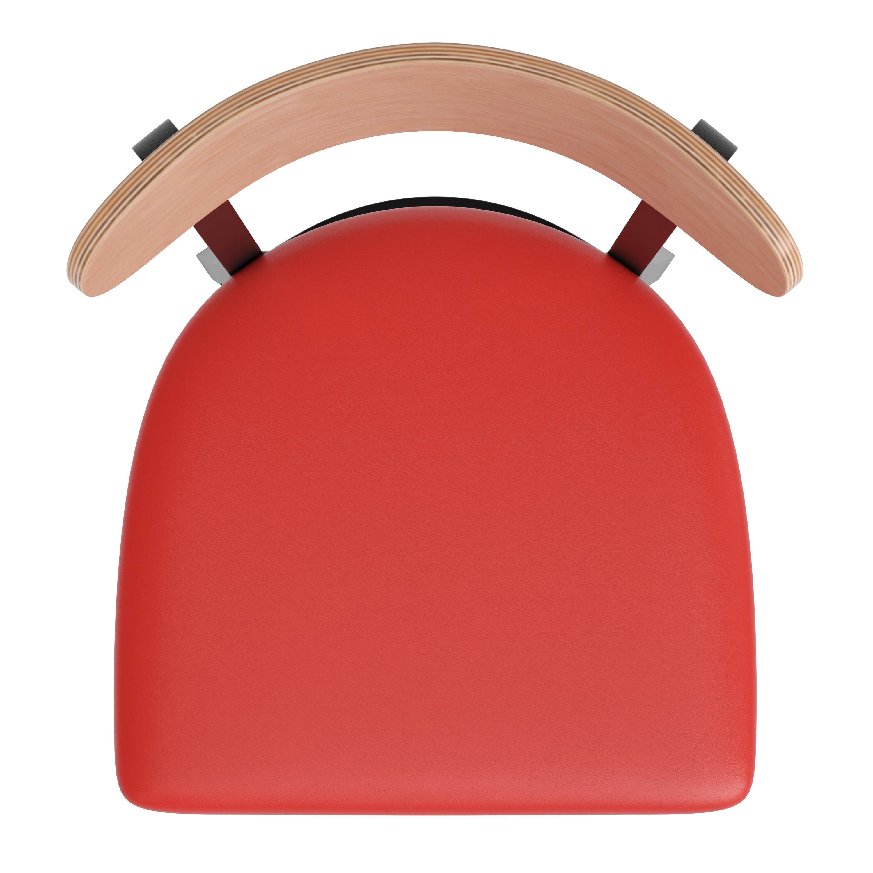 Alt View 10. Emma + Oliver - Yara Industrial Dining Chair with Rolled Steel Frame and Solid Wood Seat - 500 lbs. Static Weight Capacity - Natural Birch Wood Back/Red Vinyl Seat.