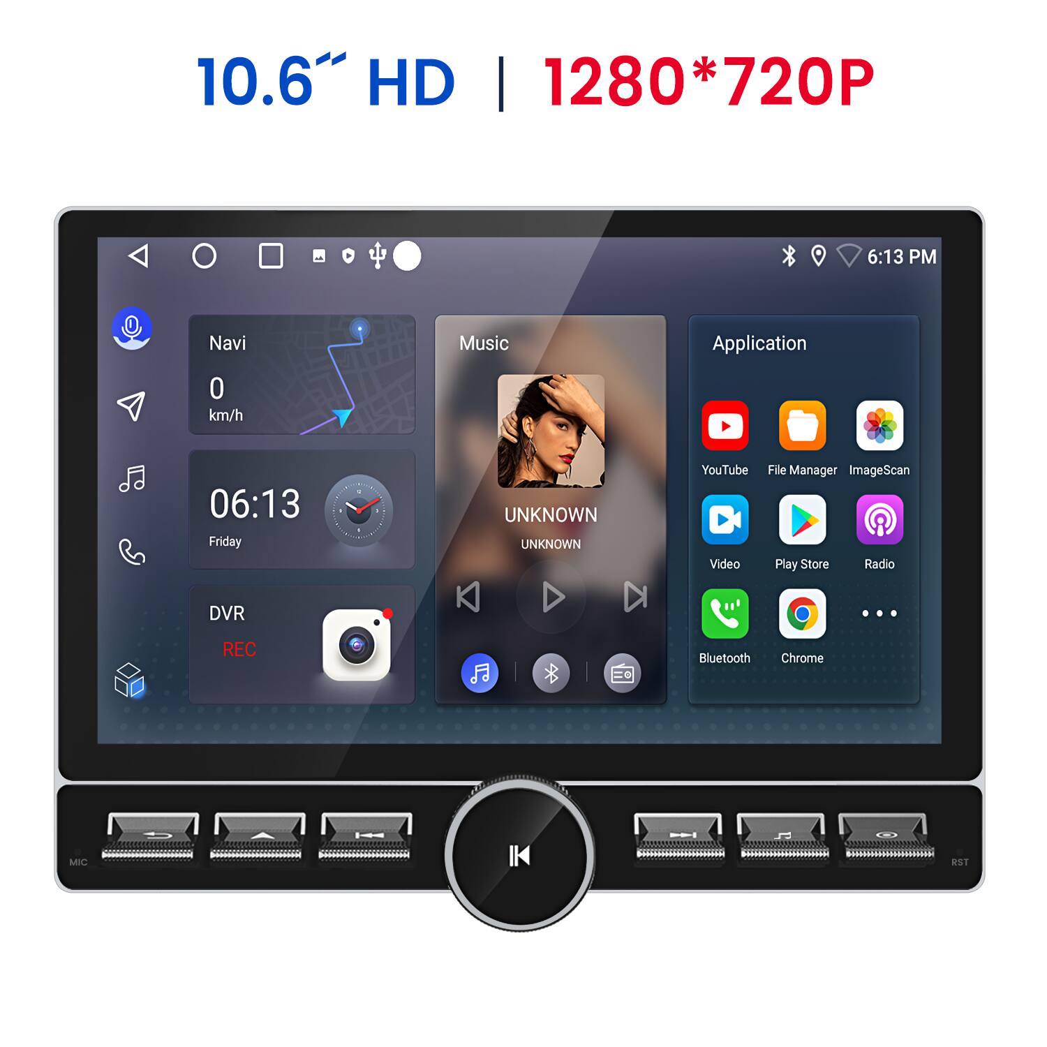 Junsun - 10.6"2+64GB Android 14 Carplay Car Stereo Radio GPS Navi RDS SWC FM Bluetooth - Black