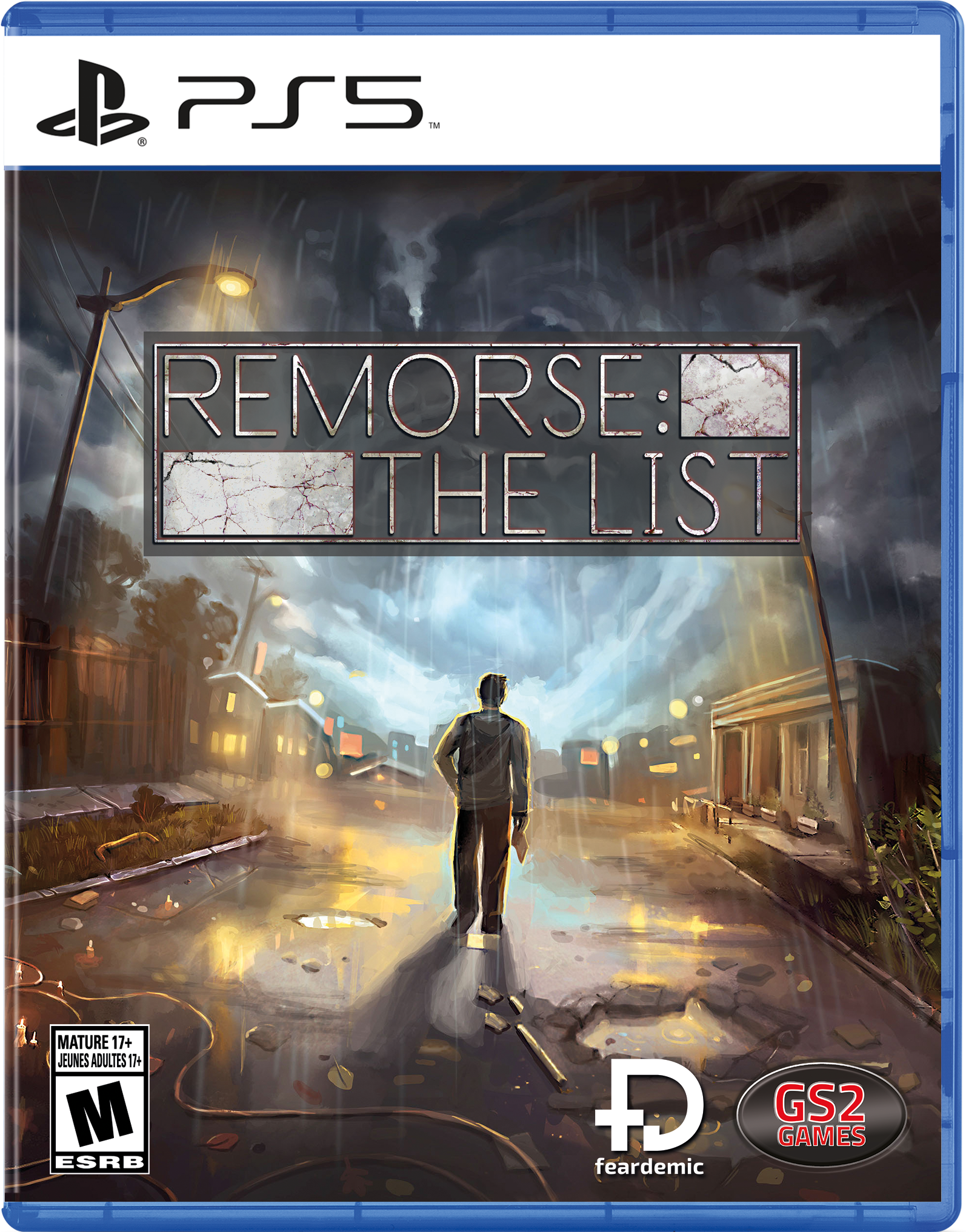 PS5  
REMORSE: THE LIST  

MATURE 17+  
JEUNES ADULTES 17+  
M ESRB  

PD  
feardemic  

GS2 GAMES