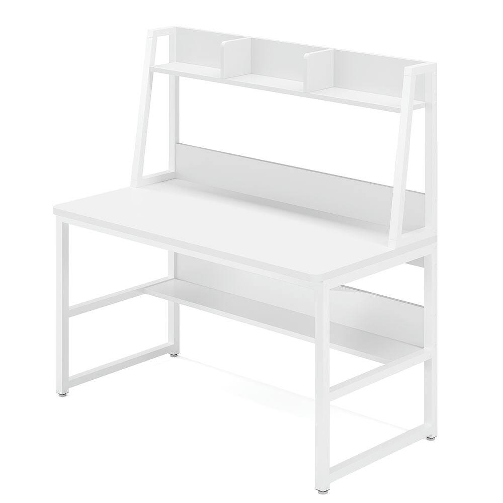 Angle. Kadyn - Kadyn Study Writing Desk, Computer Desk,47" Computer Desk, Heavy Duty Writing Desk with Hutch & Bookshelf,White - White.
