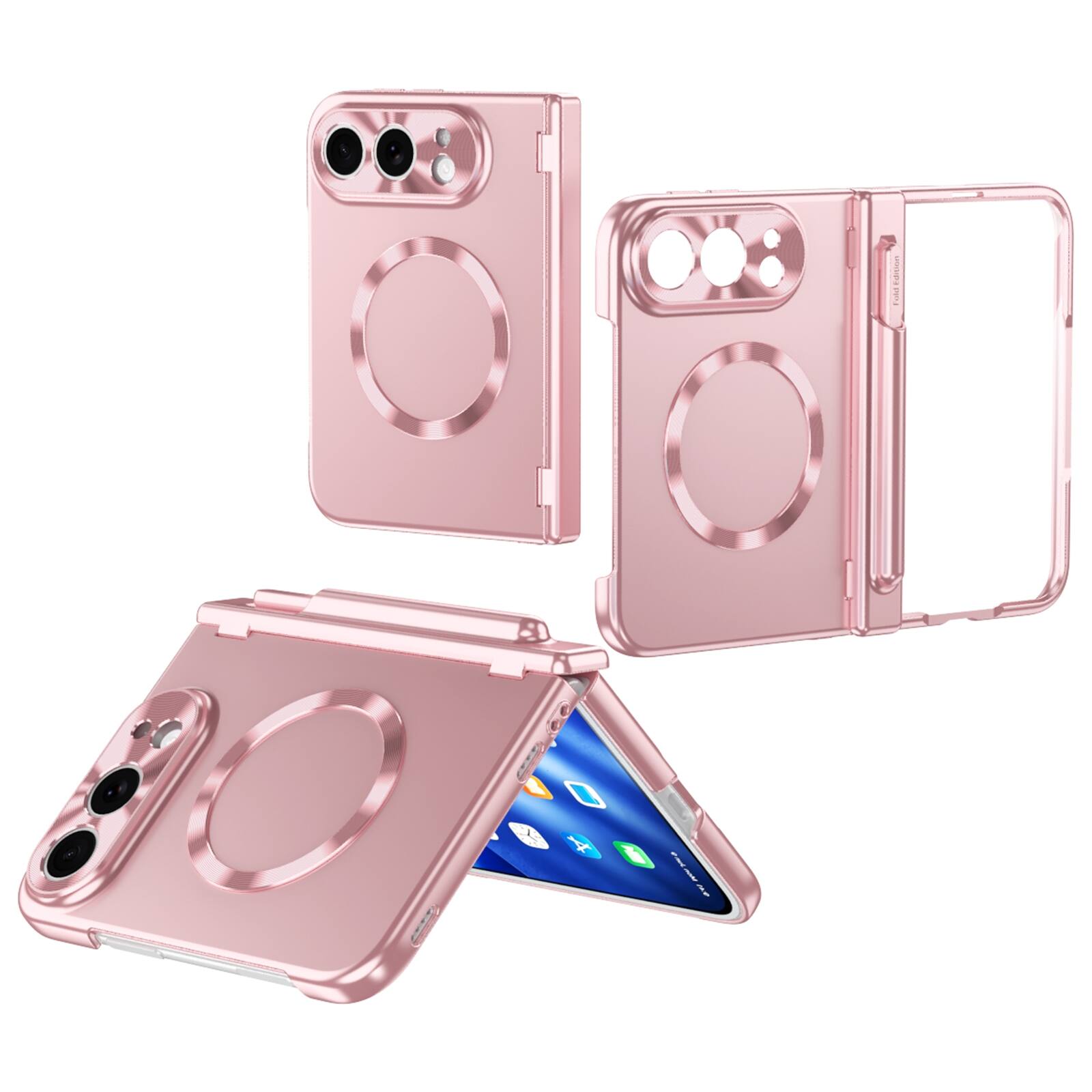 Angle. Dteck - For Apple iPhone Duo Rugged Shockproof Magnetic Case 2 Hinge Cover with Stylus and Screen Protector Included - Pink.