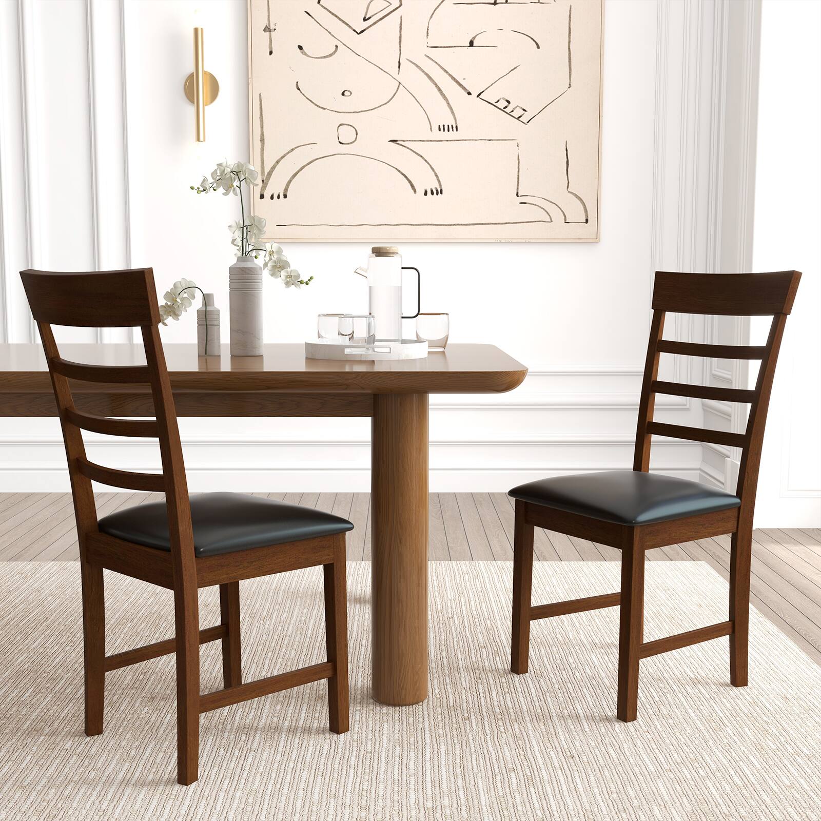 Alt View 4. Gymax - Gymax Wooden Dining Chair Set of 4 Pu Leather Upholstered Kitchen Chairs w/ Padded Seat - Oak, Black.
