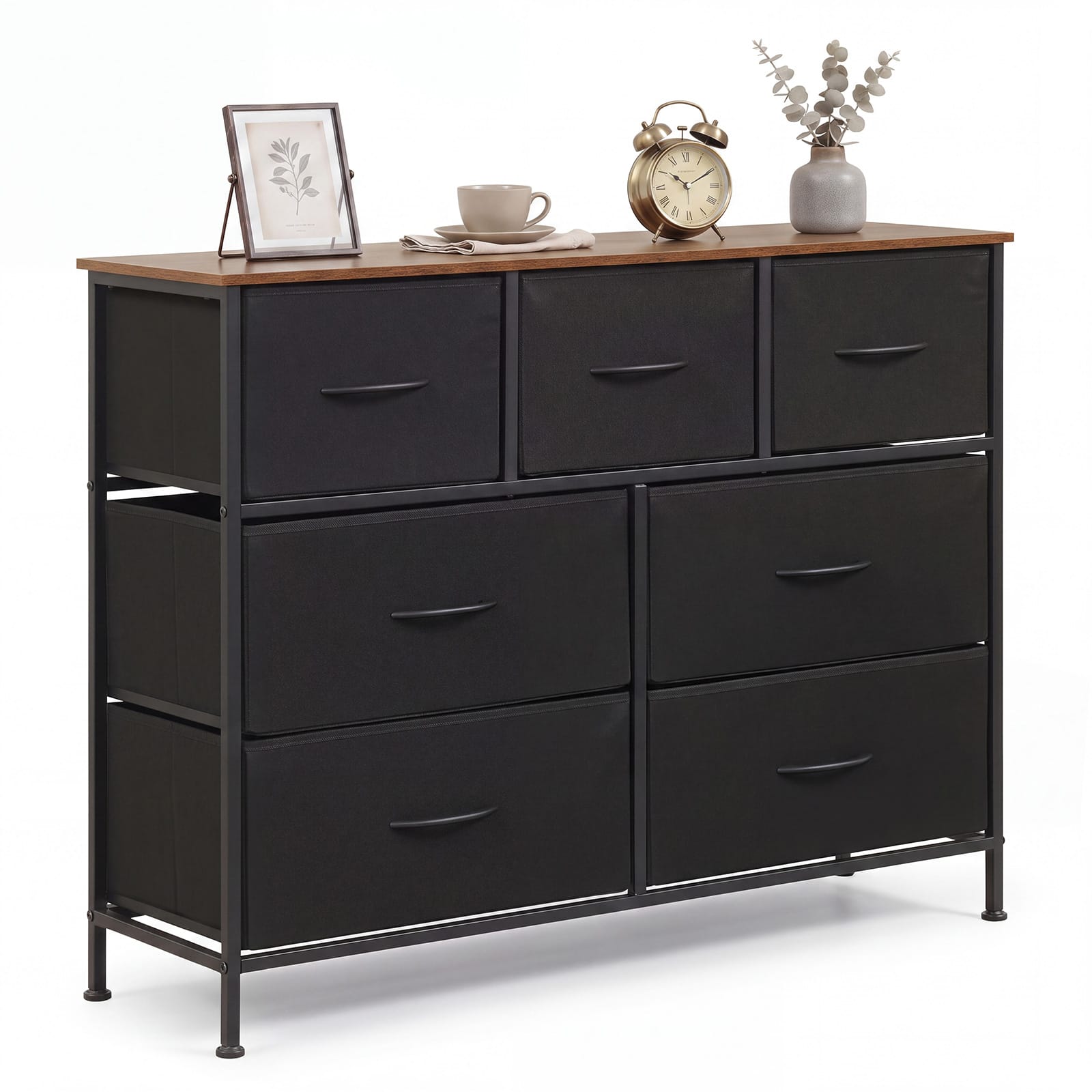 Costway - 7-Drawer Wide Dresser with 2-Sized Folding Fabric Drawers & 2 Anti-tipping Kits - Black