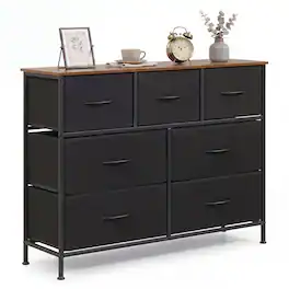 Costway - 7-Drawer Wide Dresser with 2-Sized Folding Fabric Drawers & 2 Anti-tipping Kits - Black