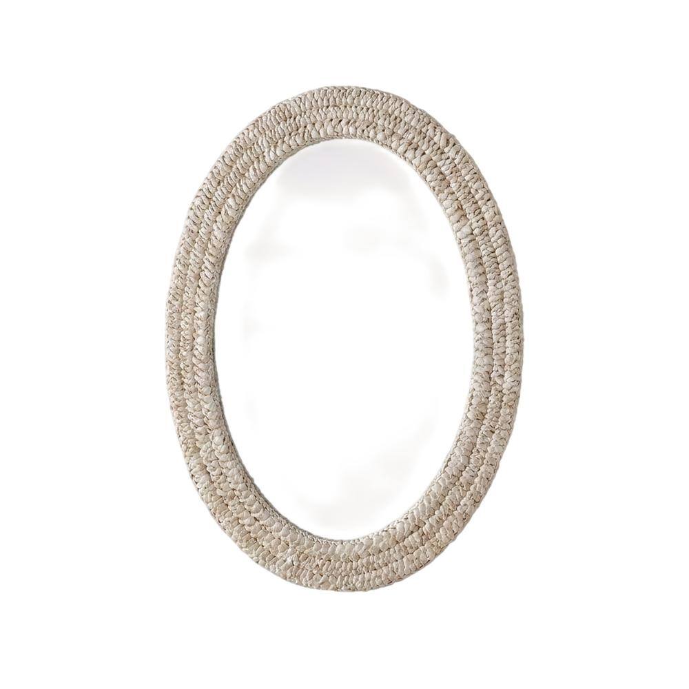 Front. Elegant Decor - Oval Cornhusk Mirror 27x36 in Linen White - Linen White.
