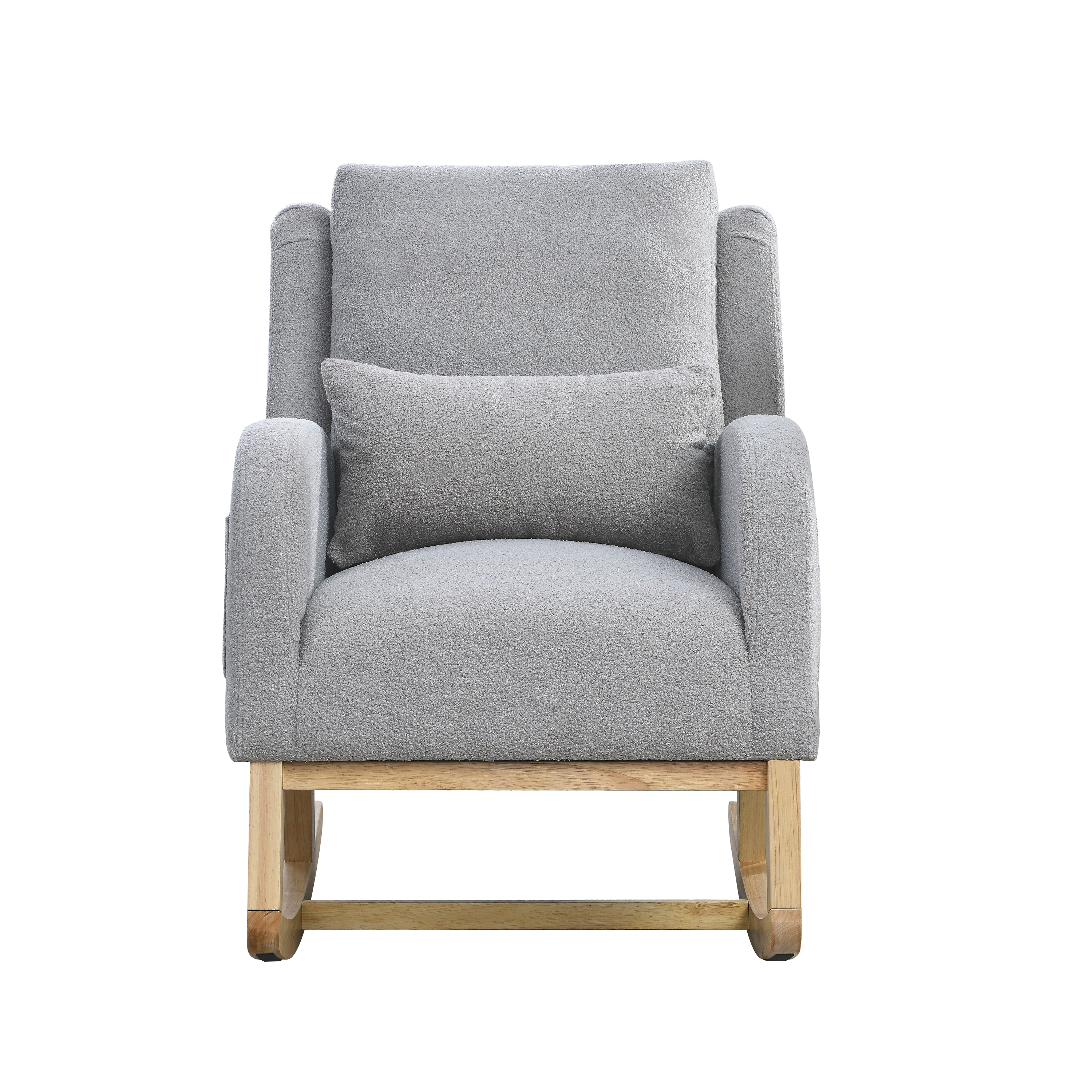 Alt View 6. GOODSILO - Modern Accent High Back Living Room Casual Armchair Rocker with Lumbar Pillow & Side Pockets - Grey Teddy.