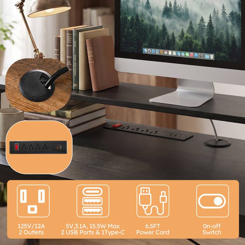 125V/12A 2 Outlets  
5V, 3.1A, 15.5W Max  
2 USB Ports & 1 Type-C  
6.5FT Power Cord  
On-off Switch