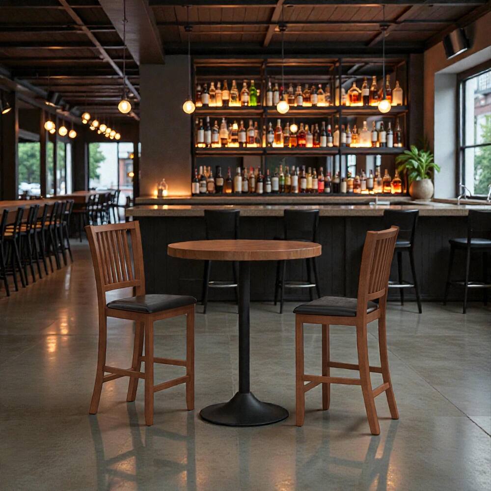 Front. Hivvago - Set of 2 Counter-Height Bar Stools with Supportive Backrests - Walnut.