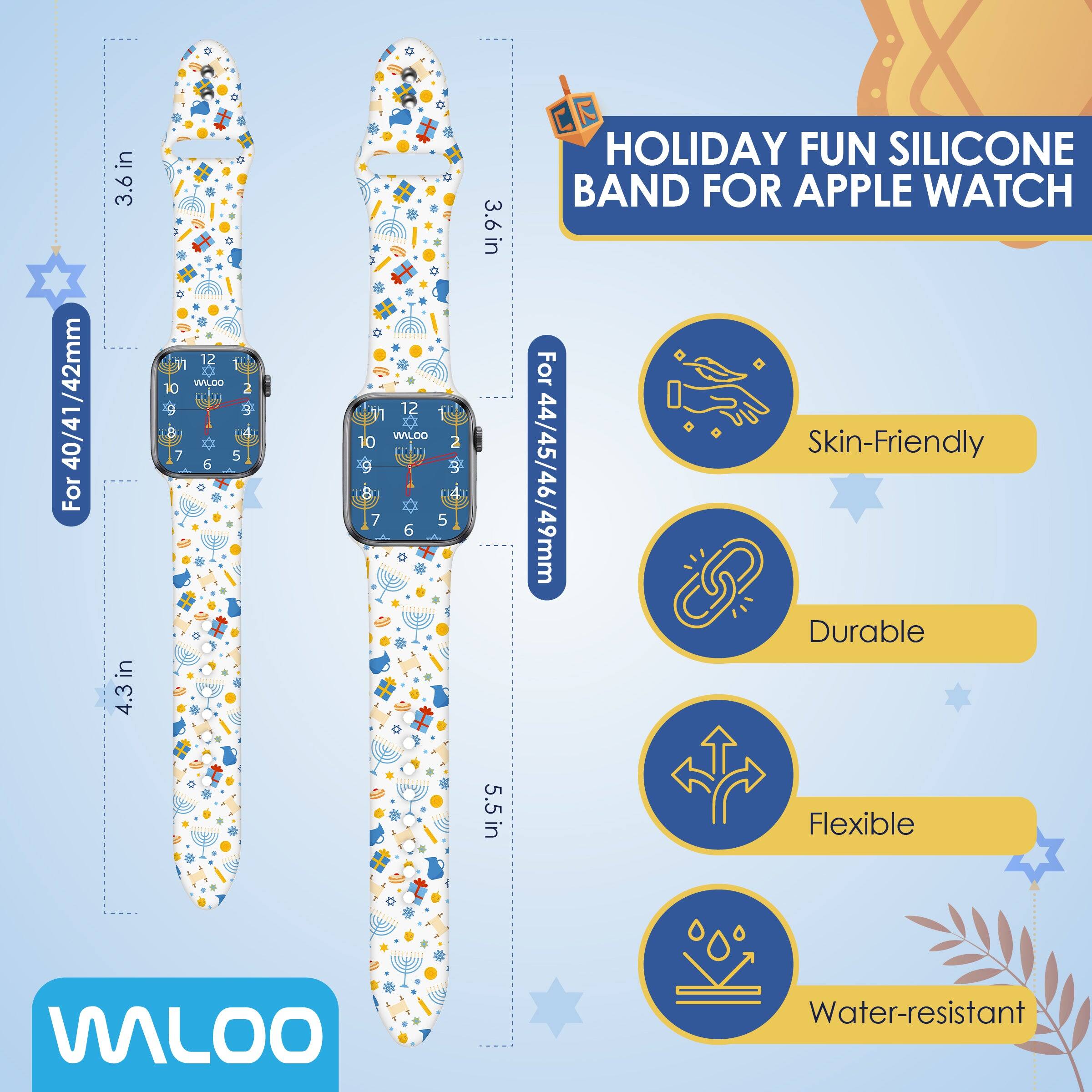 Waloo Hanukkah/Holiday Fun Silicone Sport Band For Apple Watch Light ...