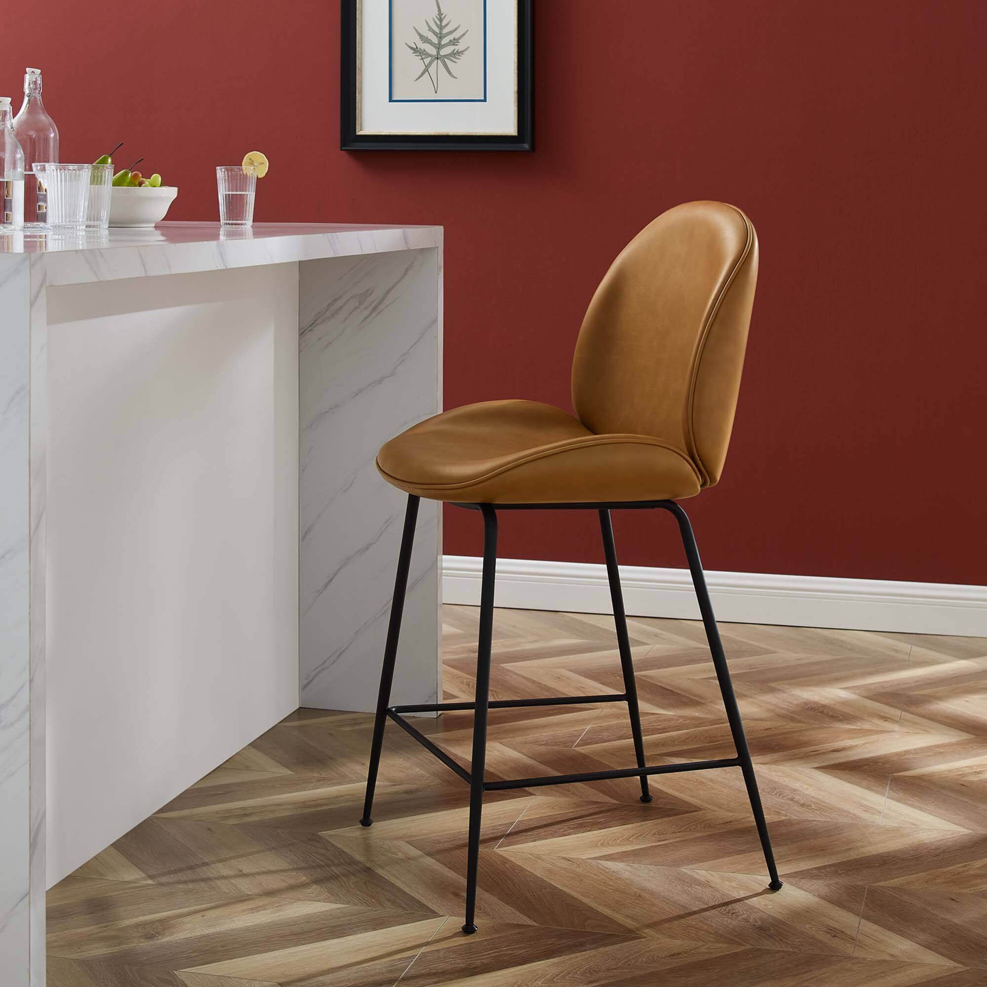Alt View 3. Modway - Scoop Black Powder Coated Steel Leg Vegan Leather Counter Stool by Modway - Brown.