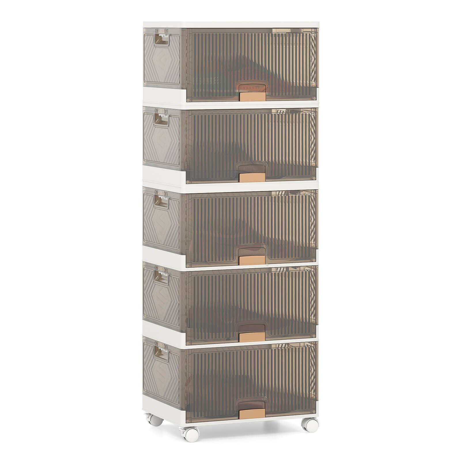 Front. Costway - Costway 5-Cube Stackable Storage Bins with Detachable Wheels 22.5 Gal Large Organizer - White.