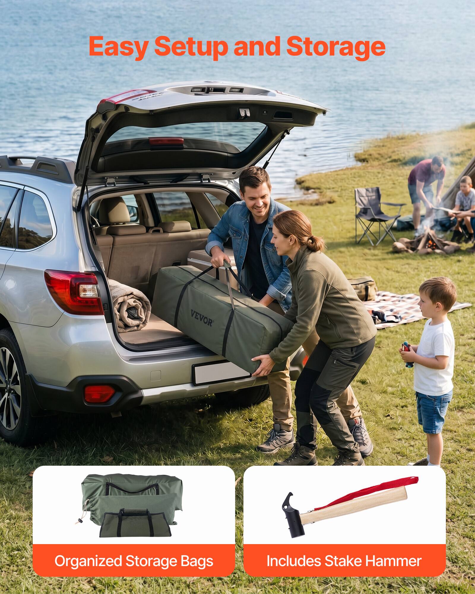 Easy Setup and Storage

VEVOR Organized Storage Bags

Includes Stake Hammer
