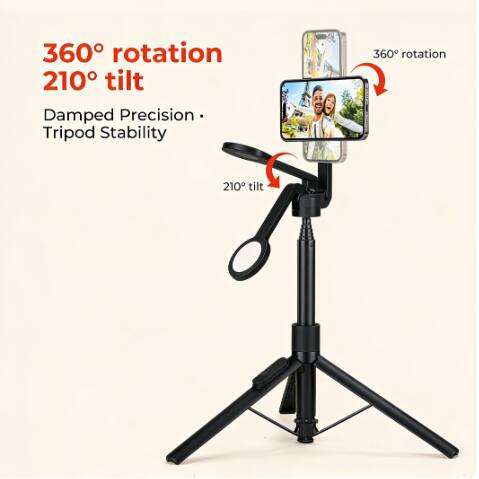 360° rotation  
210° tilt  
Damped Precision Tripod Stability