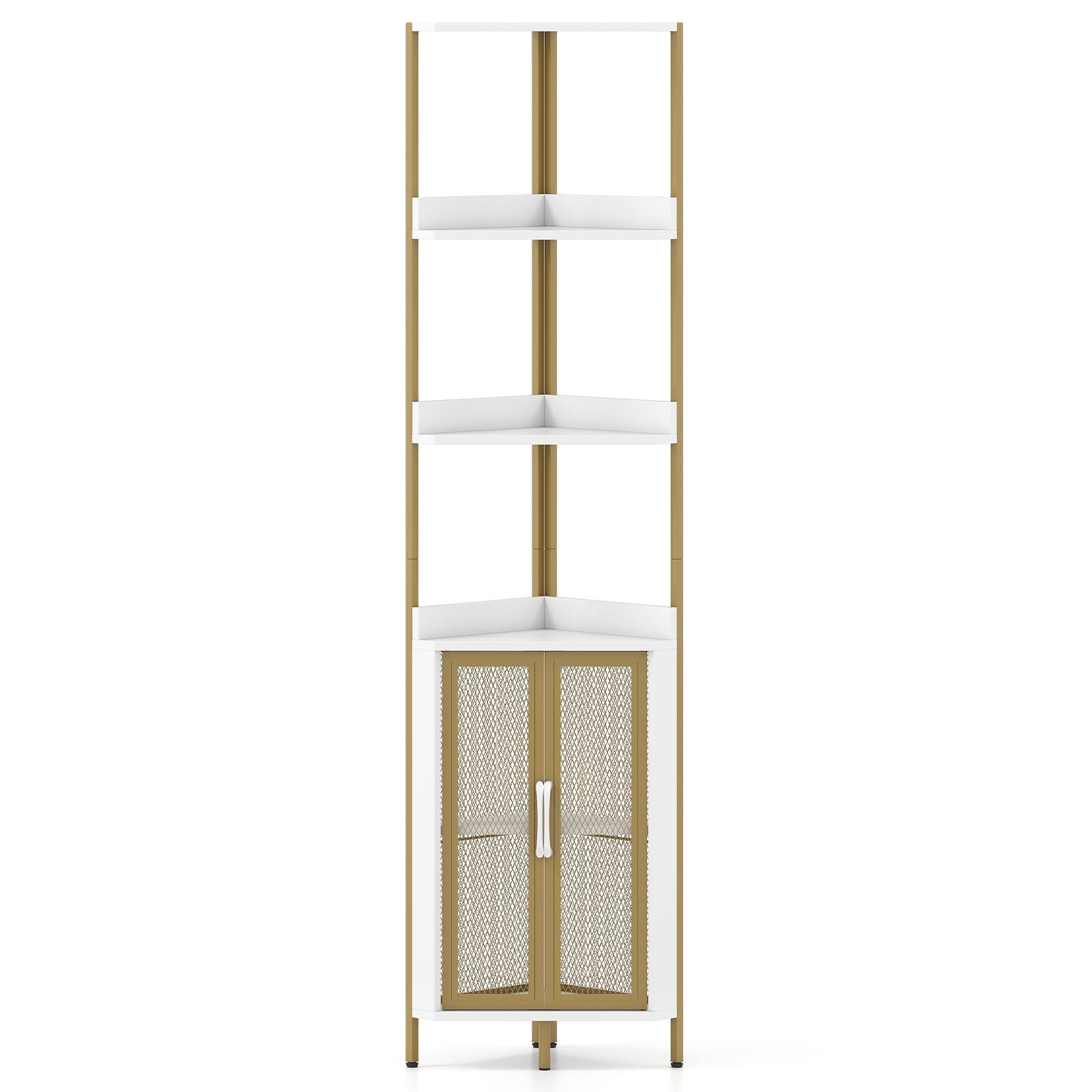 Alt View 9. Gymax - Gymax 6-Tier Corner Shelf 67'' Tall Corner Bookshelf w/Cabinet & Adjustable Shelf Gold & White - White.