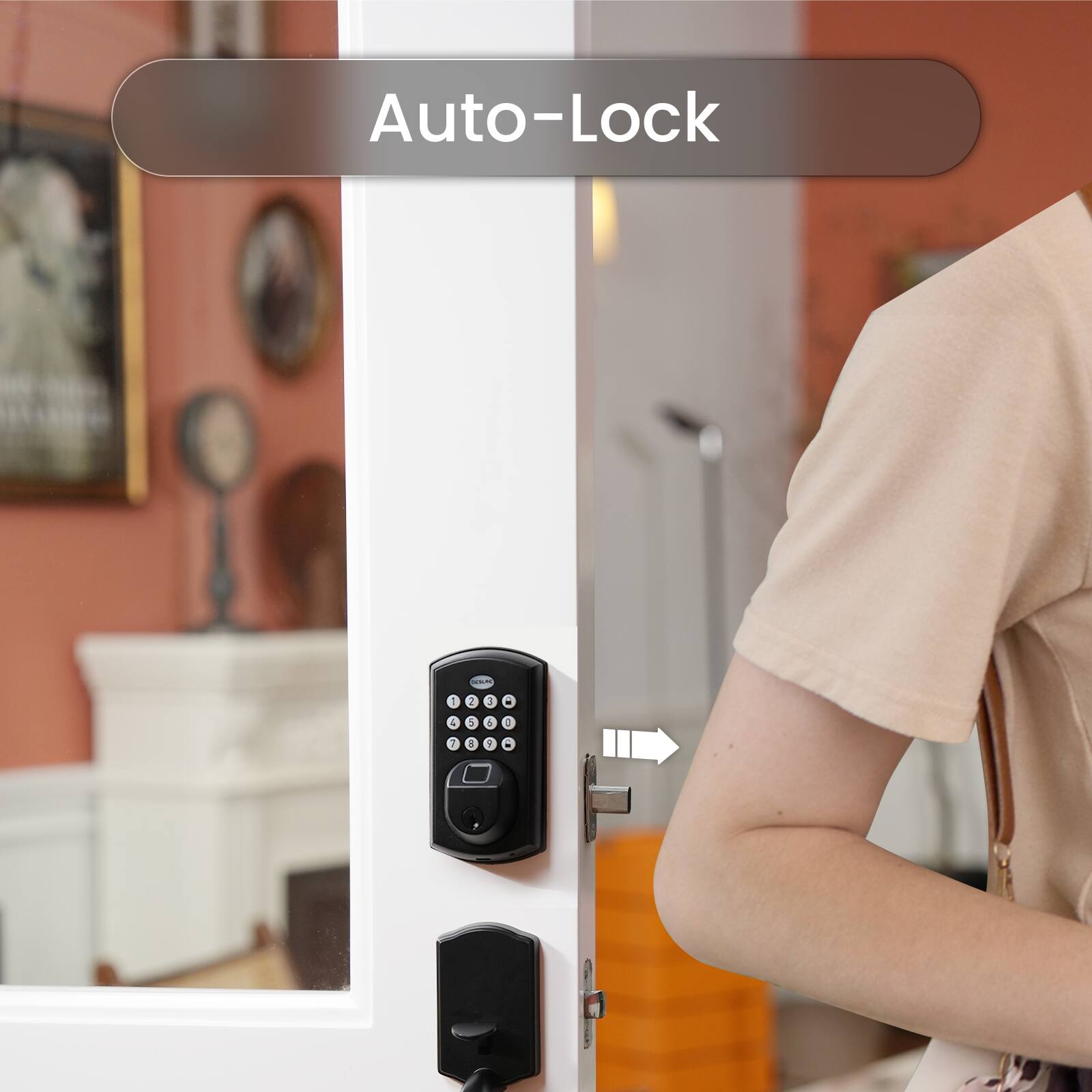 Alt View 3. DESLOC - A100 Smart Door Lock, Smart Keypad Deadbolt with Fingerprint for Front Door - Black.