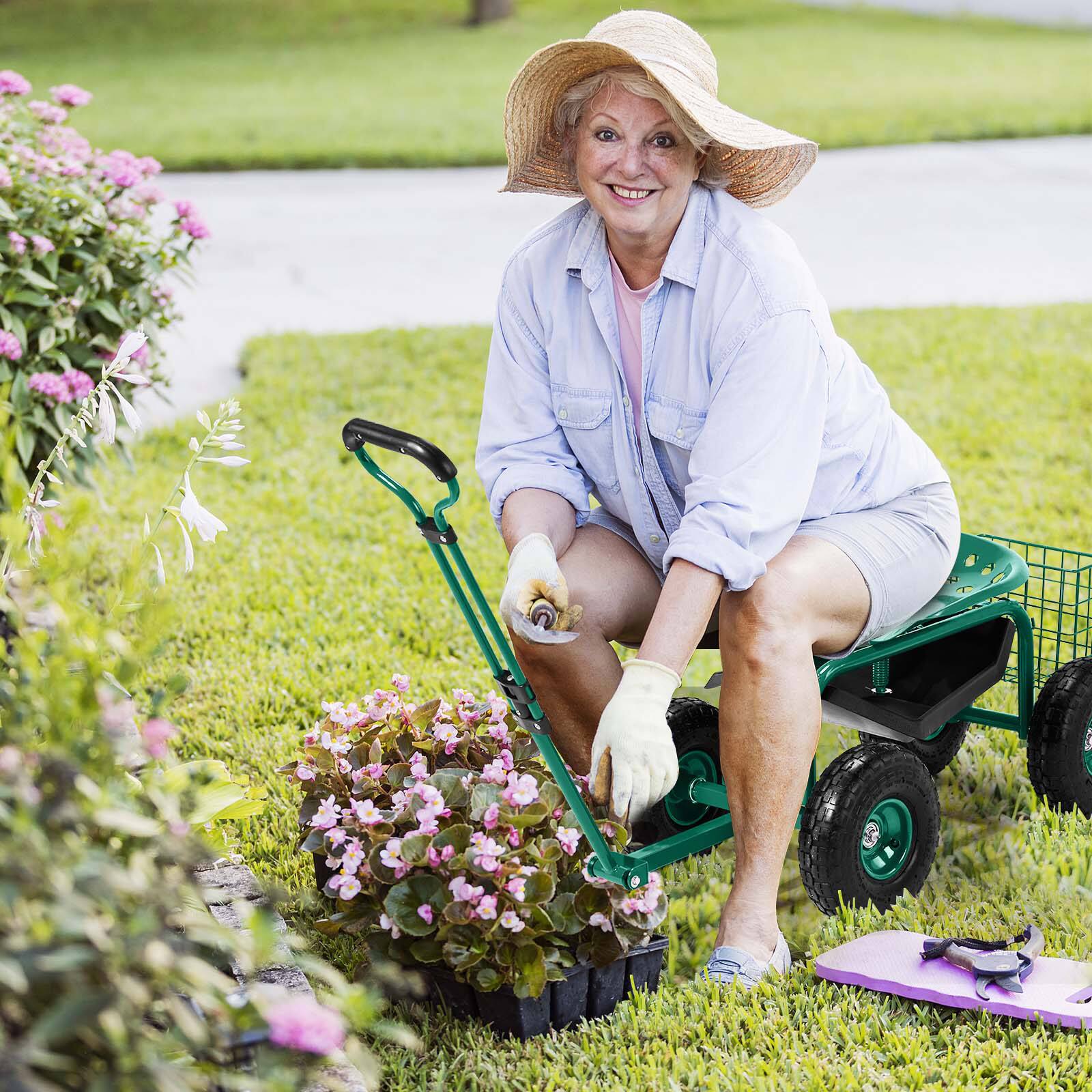 Alt View 4. Winado - Garden Cart Rolling Workseat with Wheels, Gardening Stool with Adjustable 360 Degree Swivel Seat, Extendable Handle.