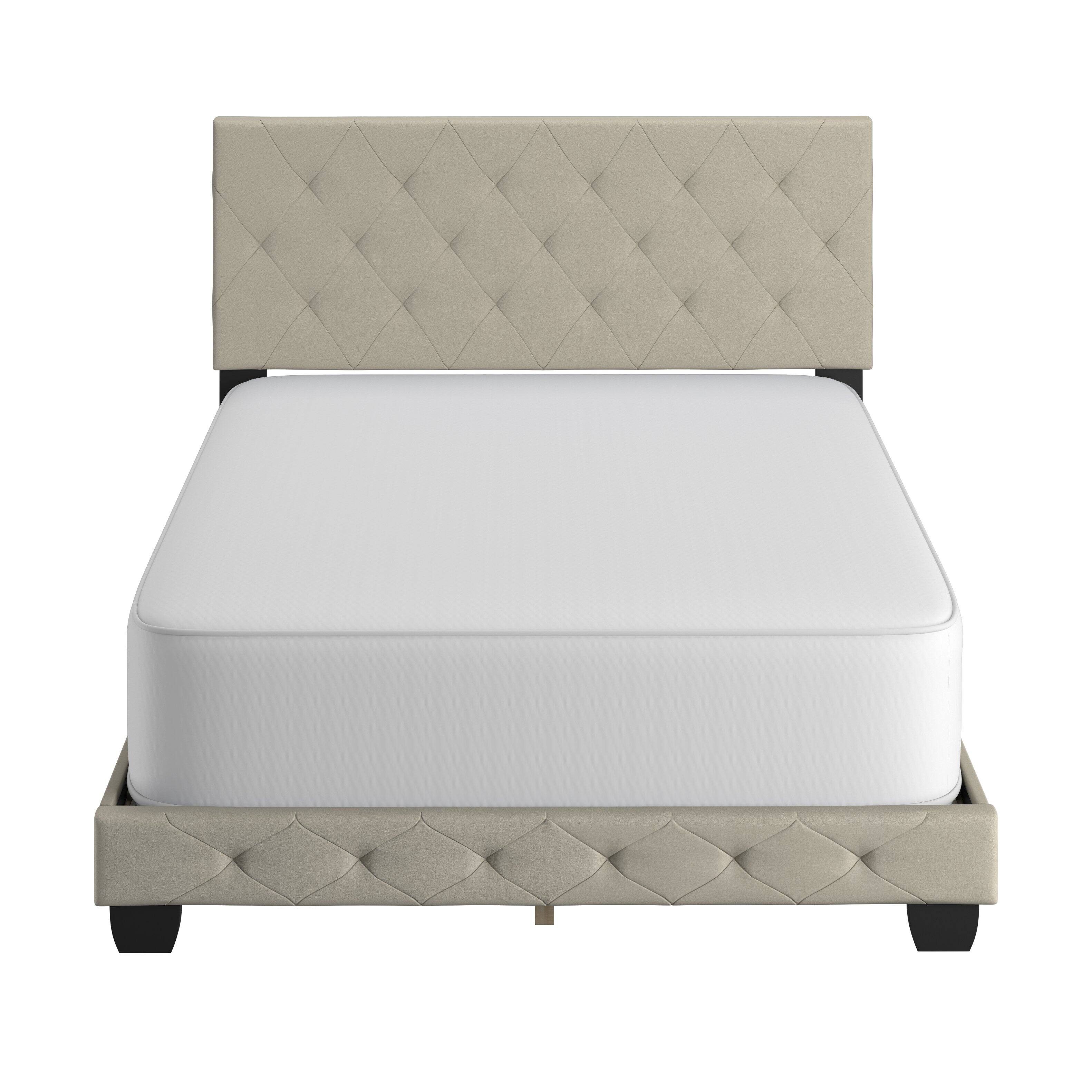 Alt View 2. Boyd Sleep - Chloe Upholstered Platform Bed Frame, 14 Slat Wood Support System, Queen - Beige.