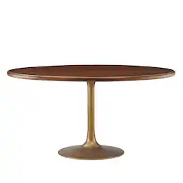 Lippa 60" Round Pedestal Solid Wood Dining Table by Modway - Brass Walnut