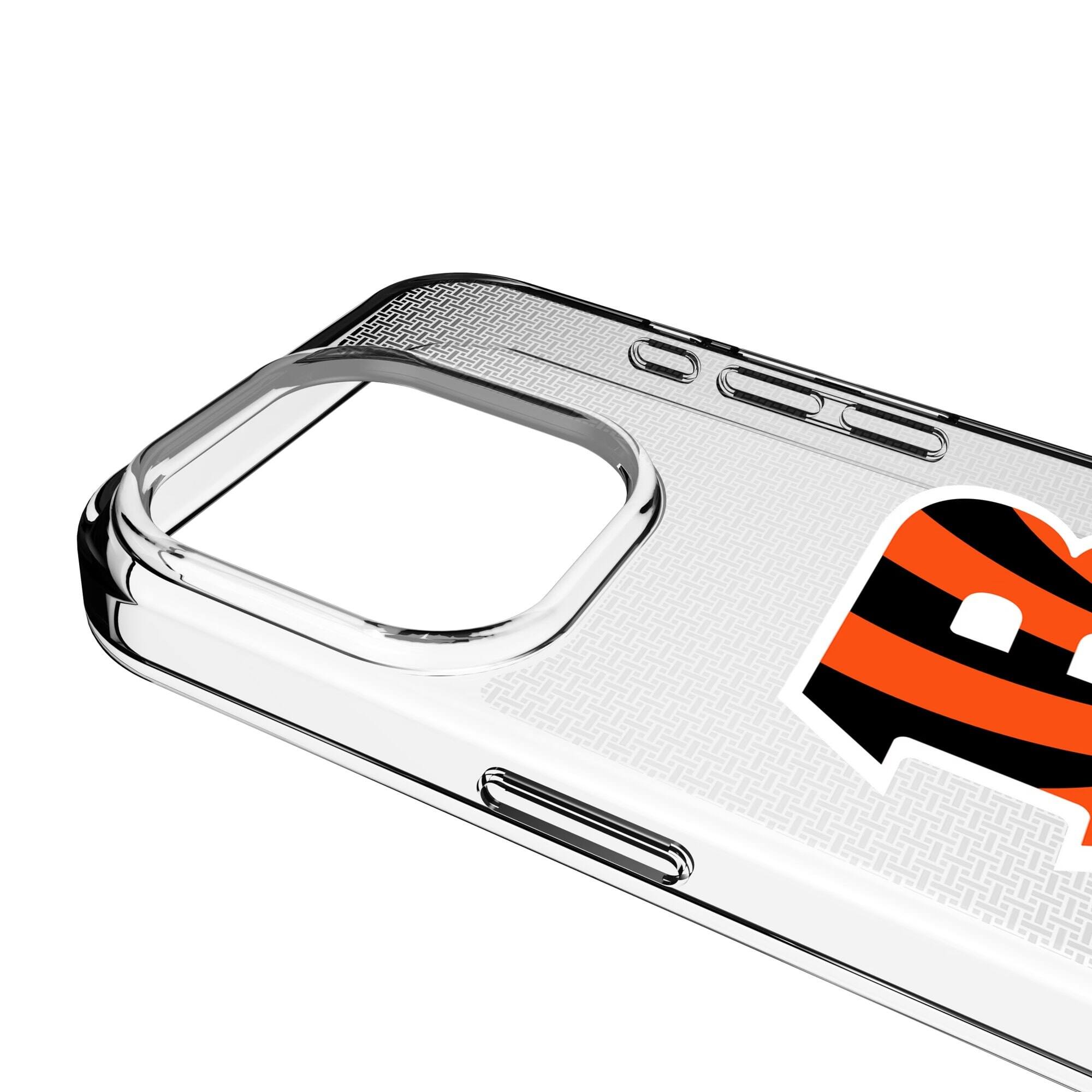 Alt View 2. Keyscaper - Cincinnati Bengals Linen Logo iPhone Clear Case - 13 Pro Max - Multicolor.