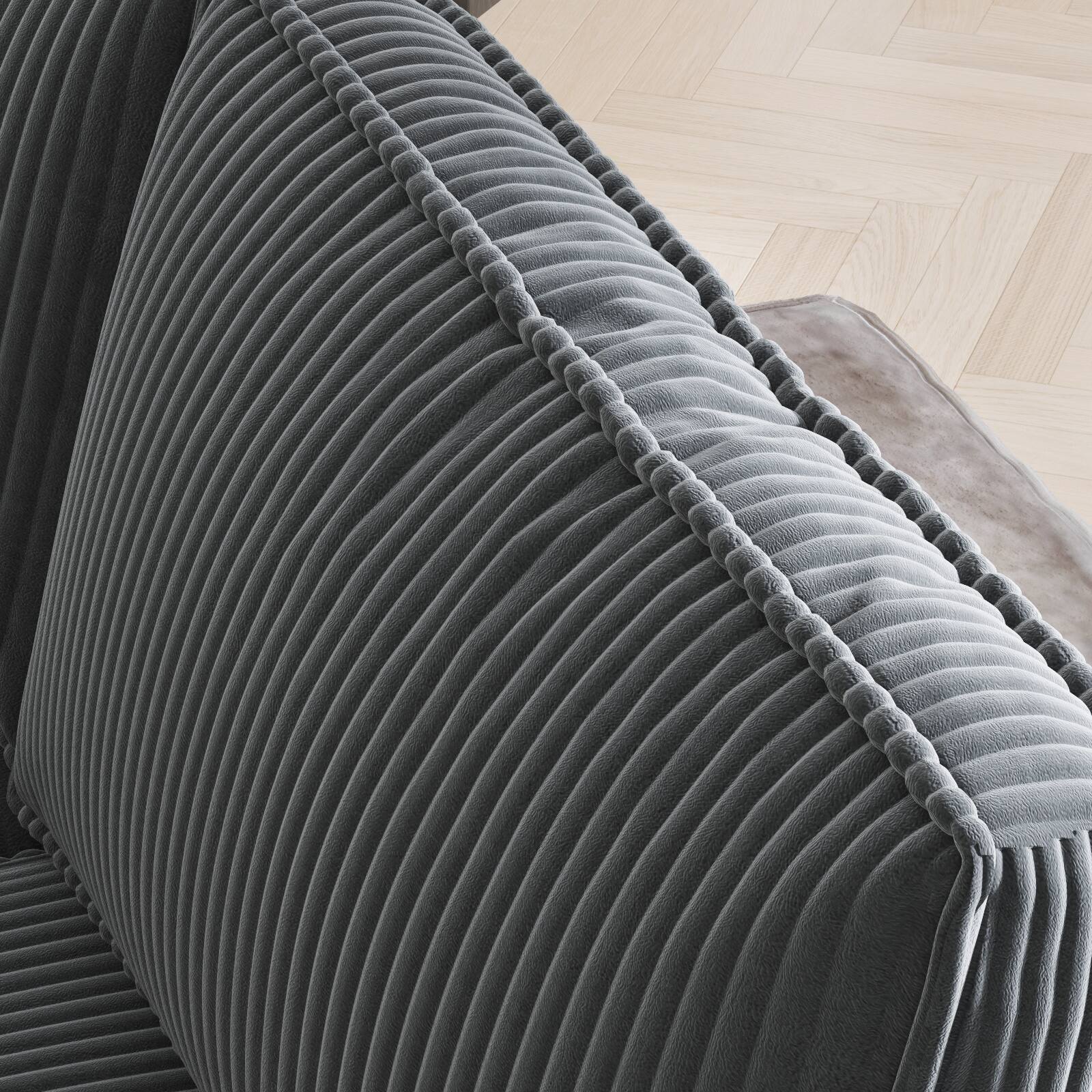 Alt View 1. Anysun - L-Shape 4-Seat Corduroy Sofa with Storage Armrests, Center Console & USB Charging. - Gray.