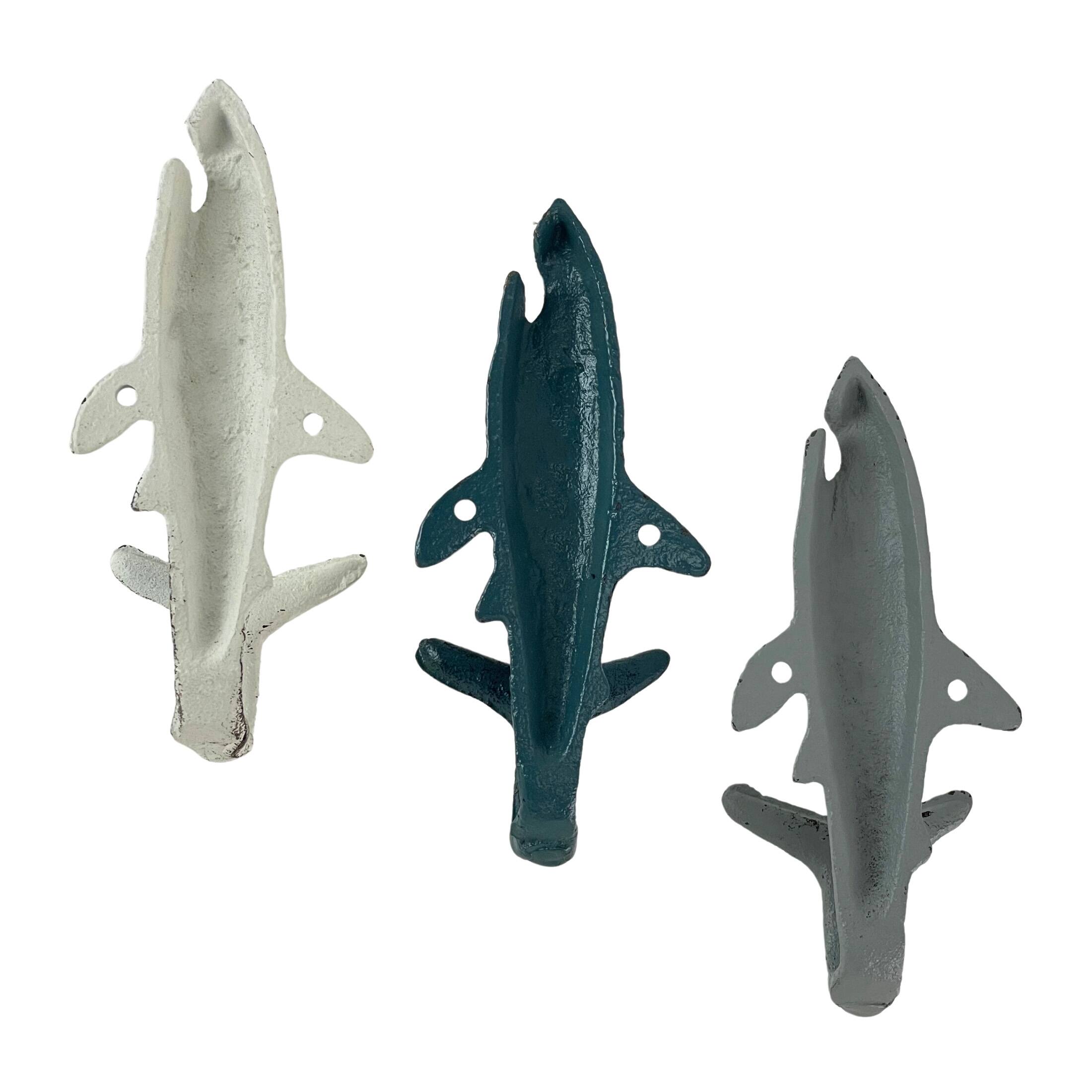 Alt View 5. Zeckos - Set of 3 Shark Wall Hooks in Blue, Gray, White – Perfect for Nautical Themes - Multicolored.
