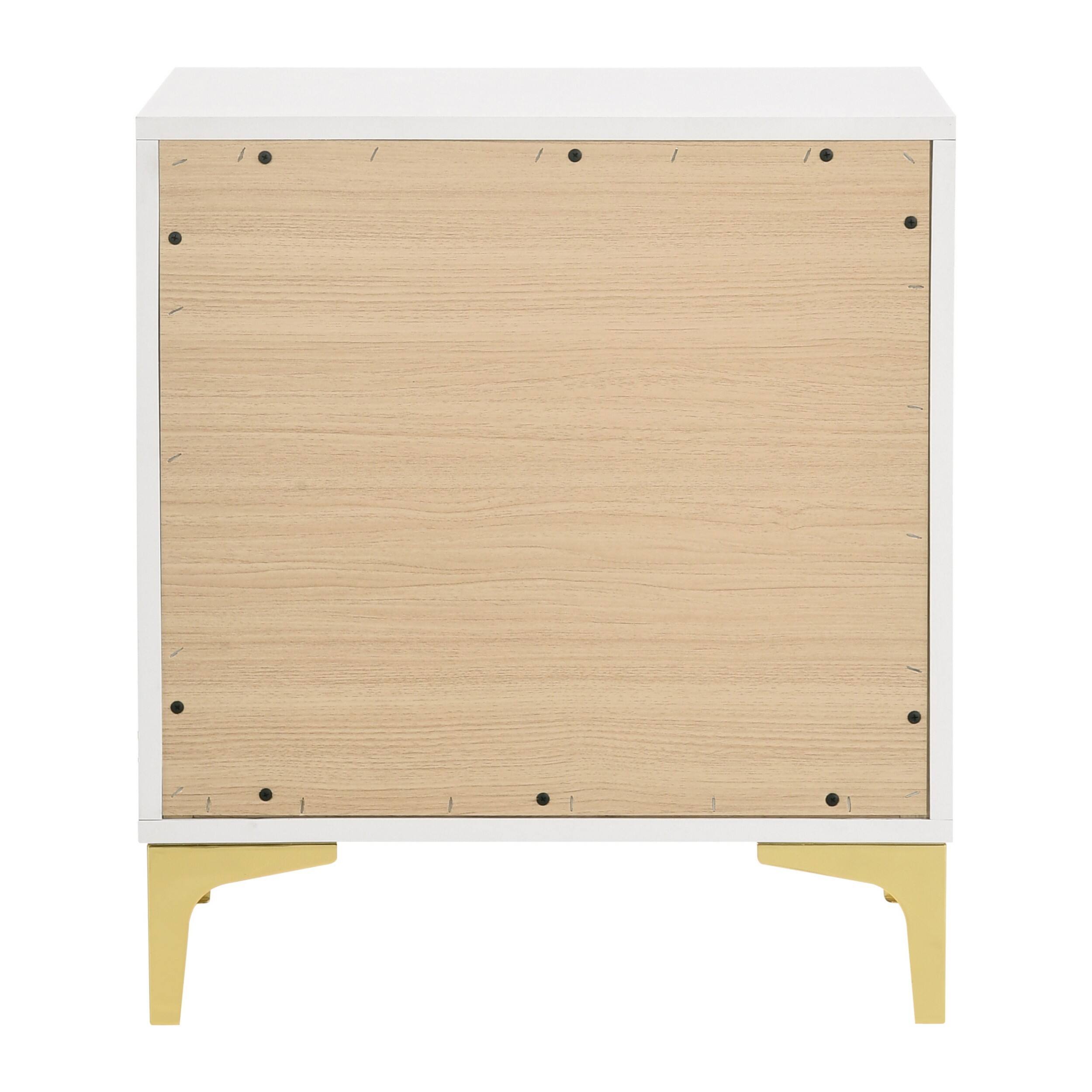Left. Manhattan Lane - Lif 25 Inch Modern 2 Drawer Nightstand,  Metal Accents - White, Gold.