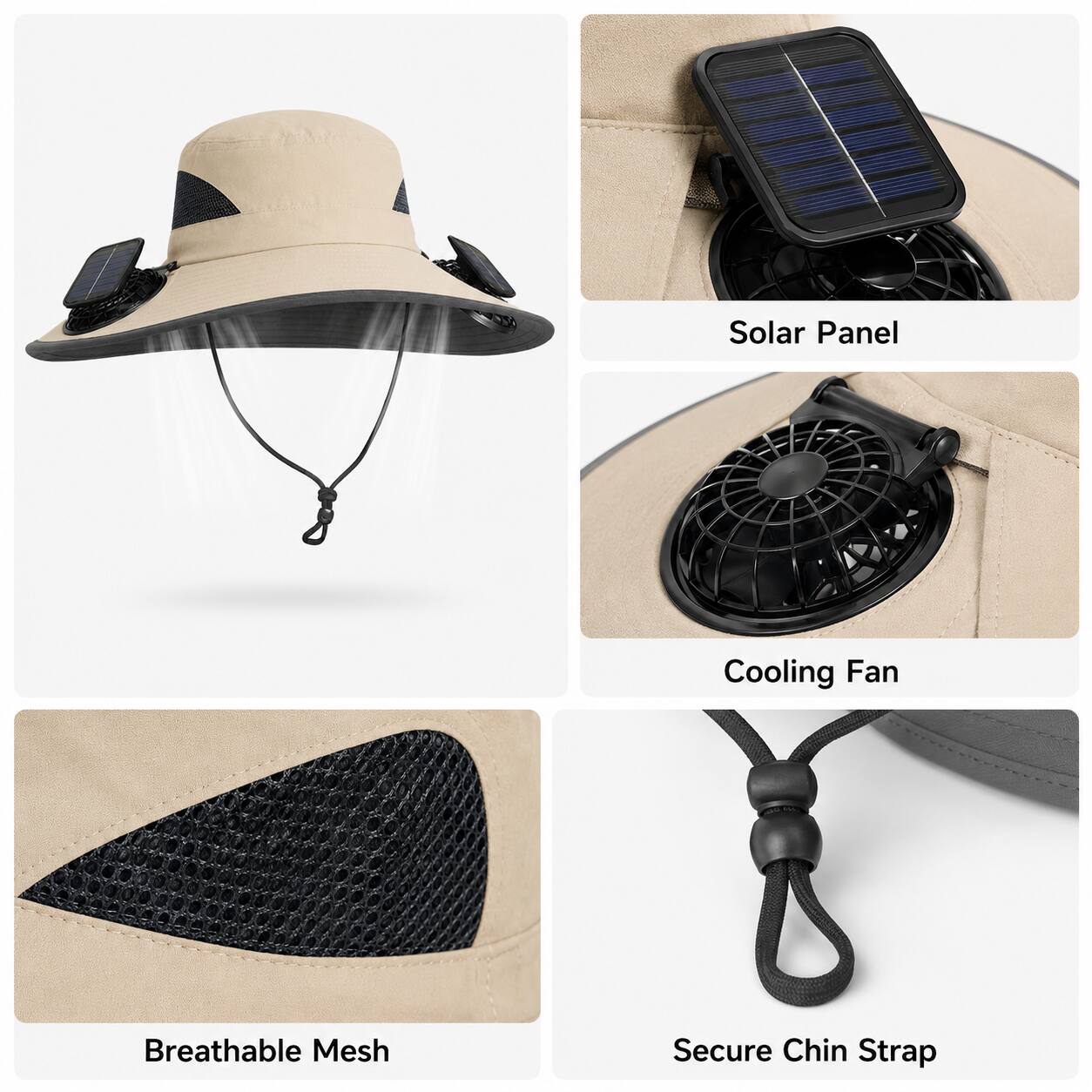 Anysun Wide Brim Sun Hat with 2 Solar Fans Waterproof & Breathable
