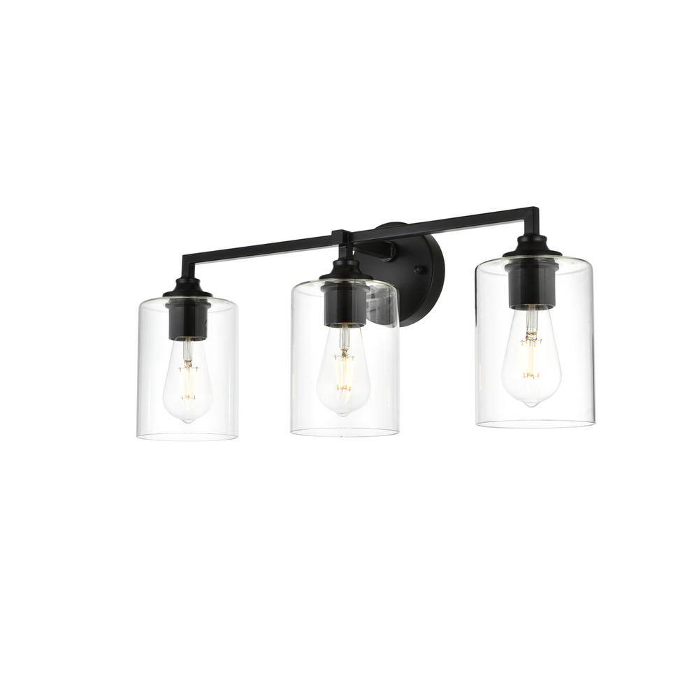 Alt View 1. Living District - Mayson 3 light Black and Clear Bath Sconce - Black And Clear.