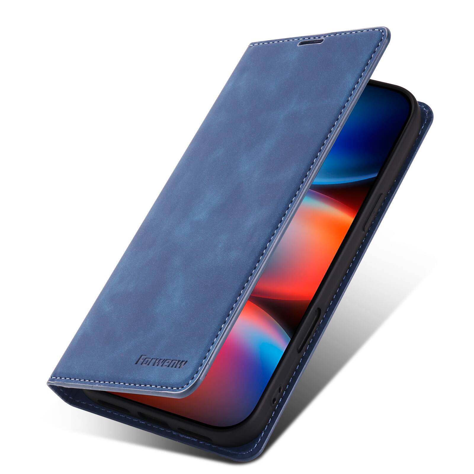Alt View 4. Dteck - Magnetic Wallet Case For iPhone 17 Pro Max, Shockproof Card Pocket Viewing Kickstand Protective Folio PU Leather Cover - Blue.
