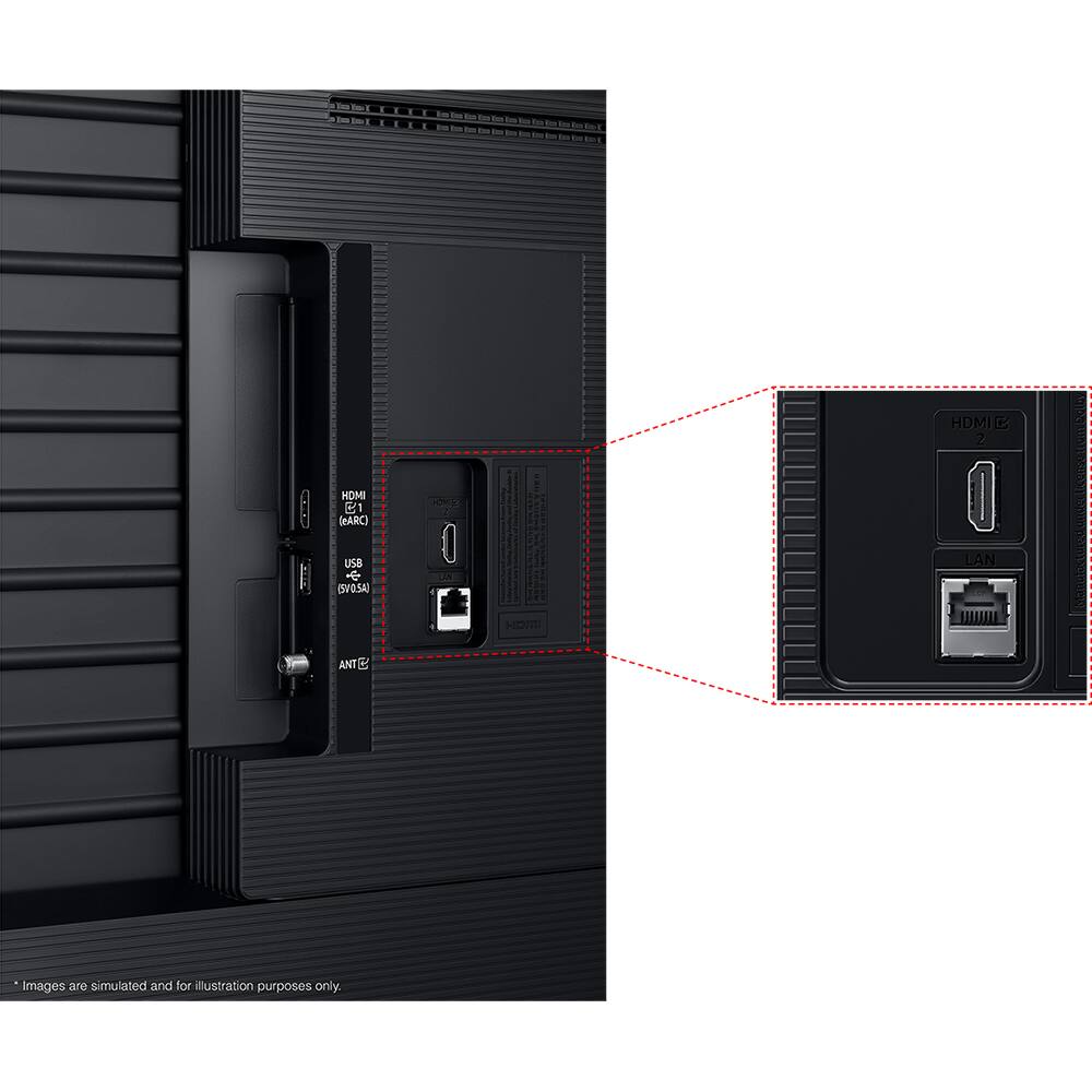 Sure, here is the corrected and grouped text from the image:

- HDMI 1 (HDMI ARC)
- HDMI 2
- USB (USB 3.0)
- ANT 1
- LAN
- Images are simulated and for illustration purposes only.