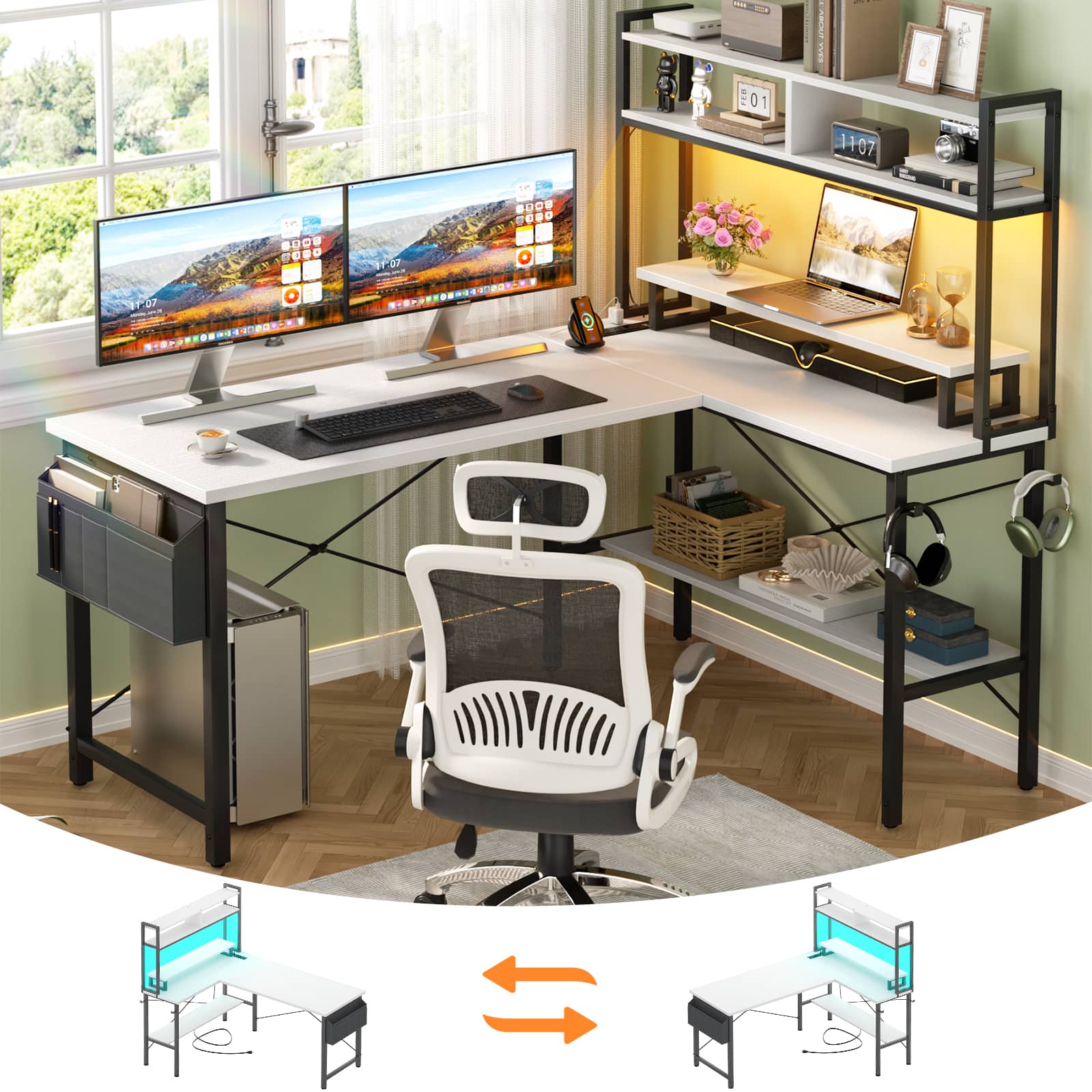 Aheaplus 49'' Reversible L Shaped Computer Gaming Desk with LED