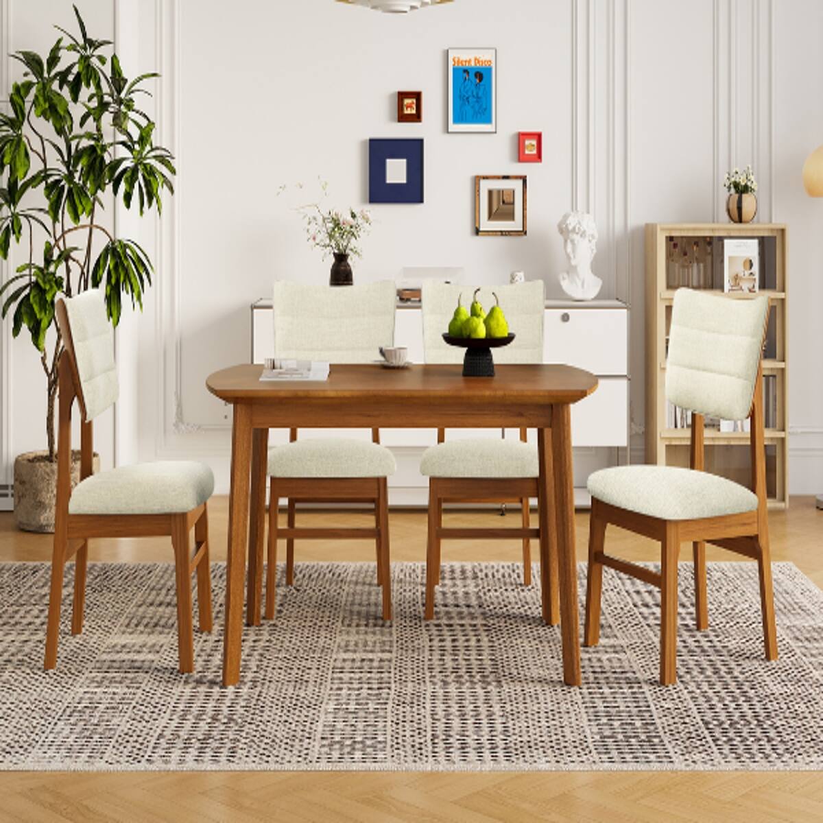Loheer Farmhouse Dining Table Set for 4 with Upholstered Dining Chairs ...
