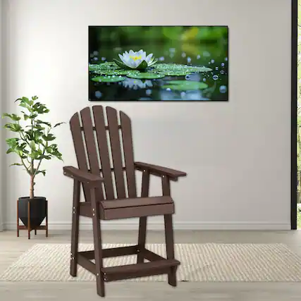 Front. Hivvago - HDPE Outdoor and Indoor Chair with Armrests and Built-in Footrest - Brown.