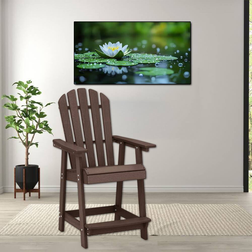 Front. Hivvago - HDPE Outdoor and Indoor Chair with Armrests and Built-in Footrest - Brown.