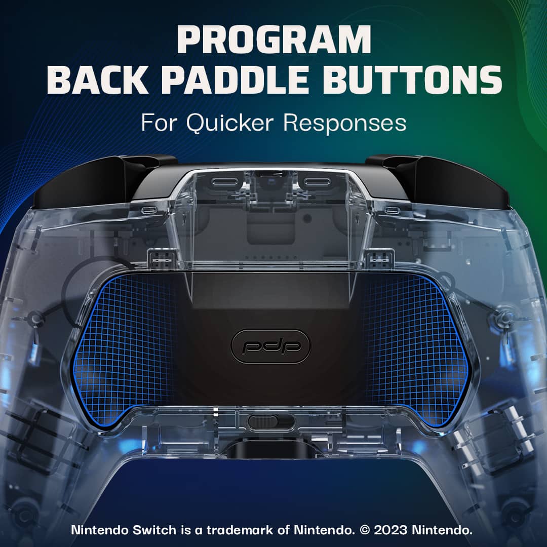 PROGRAM BACK PADDLE BUTTONS For Quicker Responses. pdp Nintendo Switch is a trademark of Nintendo. 2023 Nintendo.