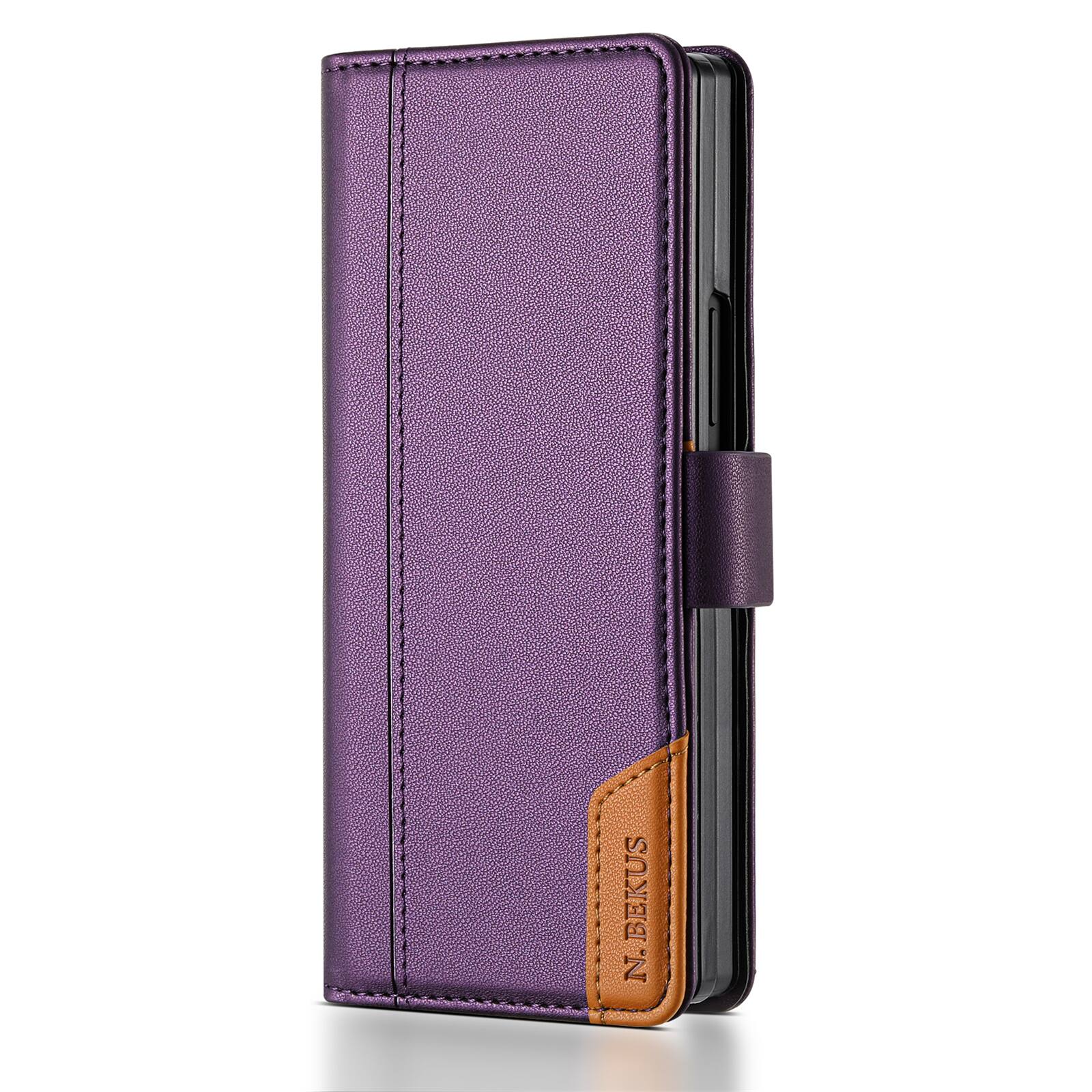 Back. Dteck - Wallet Case for Samsung Galaxy Z Fold8 Ultra, Leather Folio Cover with Card Slots & Magnetic Closure - Purple.