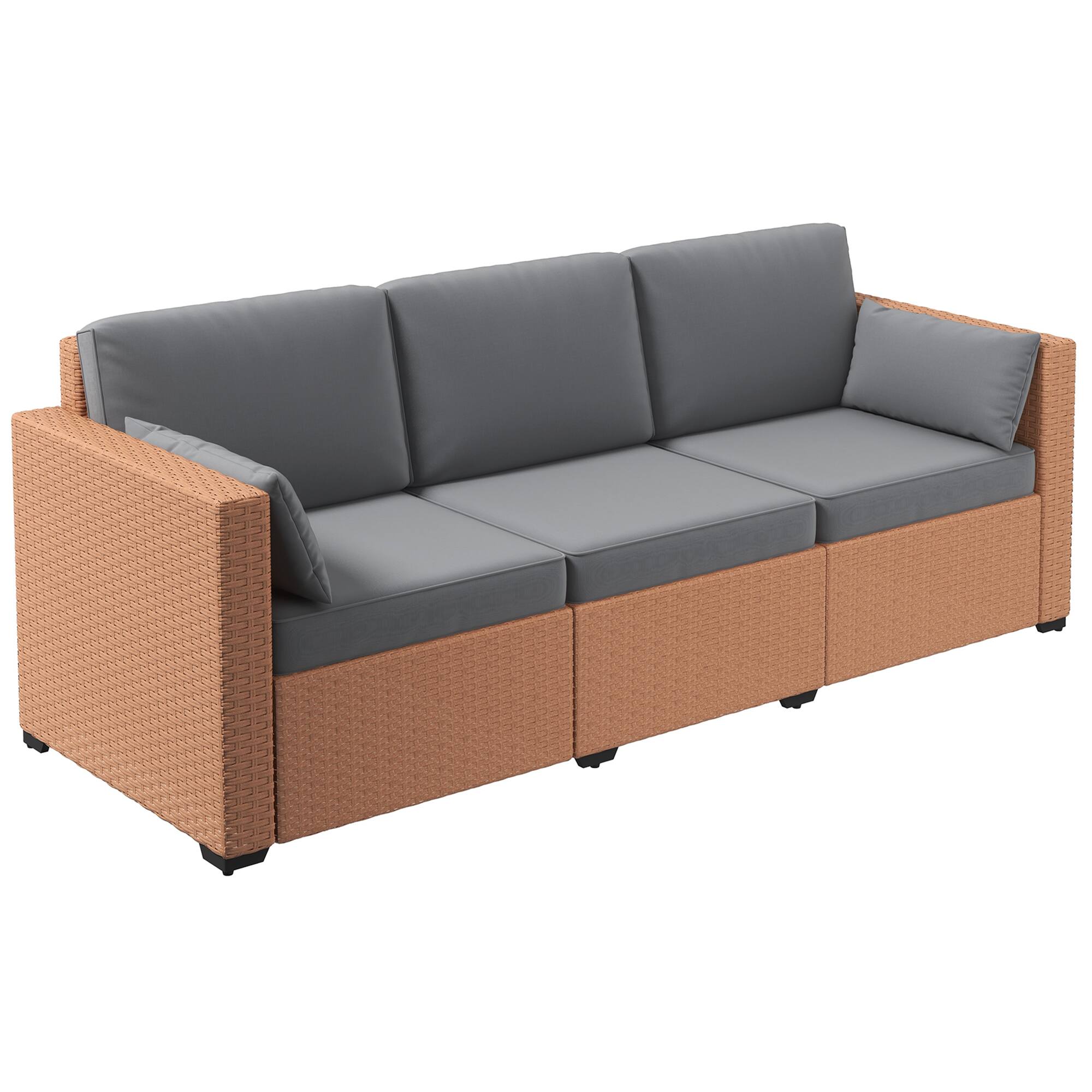 Outsunny - Patio Couch PE Wicker Deep Seating Outdoor Sofa with Removable Cushions, 3 Seater Rattan Sofa, Outdoor Furniture - Sand