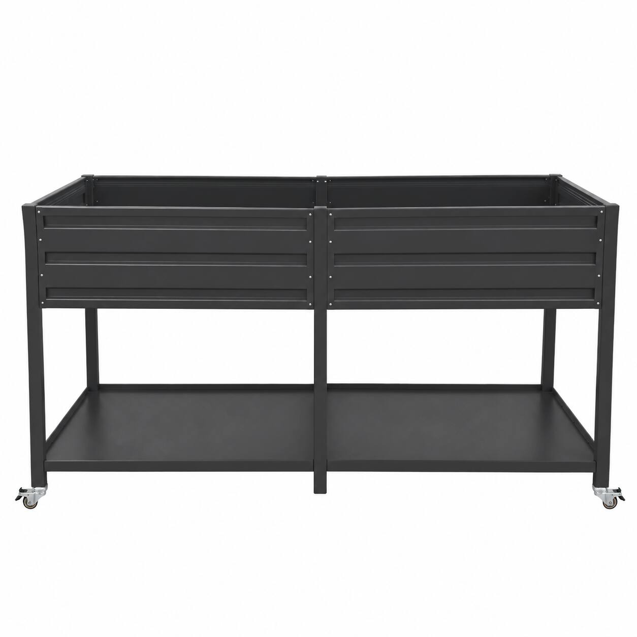 Alt View 5. Loheer - Loheer Elevated Raised Garden Bed with Wheels Metal Planter Box Two Tier Patio Rolling Planter with Storage Shelf.